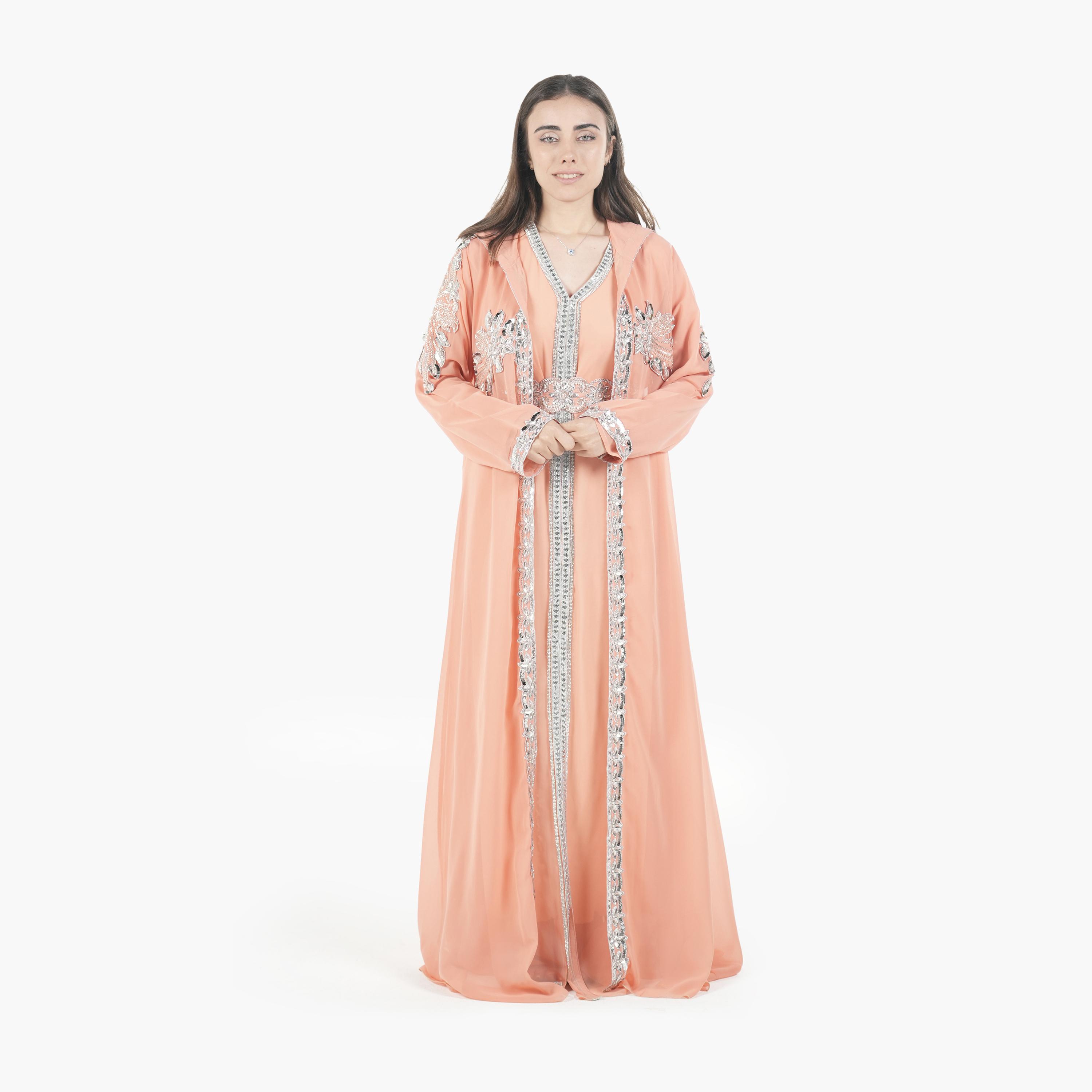 جلابية مغربية نسائية بخرز وغطاء رأس وحزام قماش كريب من البنت الشرقية-women-arabicclothing-jalabiyas-image-13