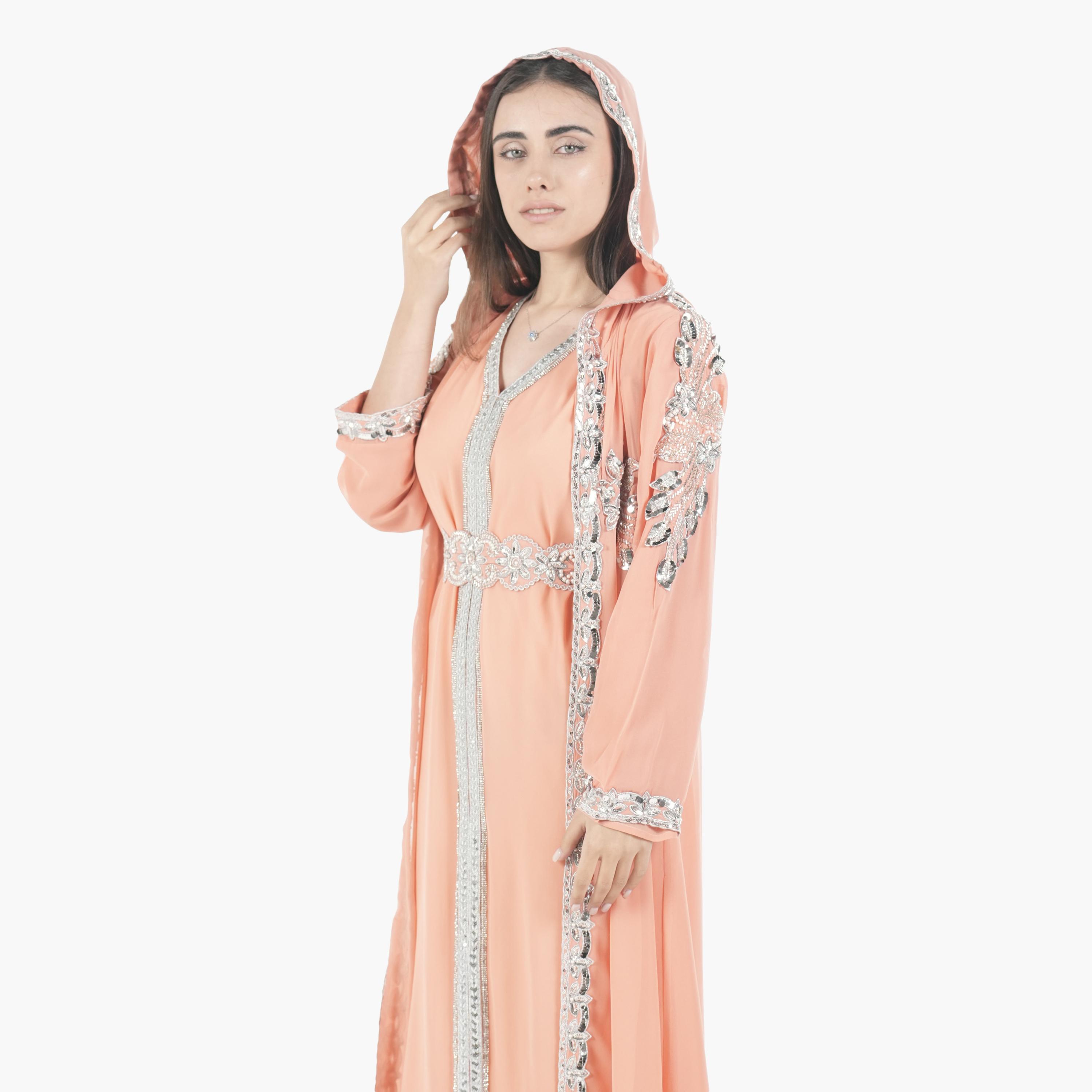 جلابية مغربية نسائية بخرز وغطاء رأس وحزام قماش كريب من البنت الشرقية-women-arabicclothing-jalabiyas-image-14