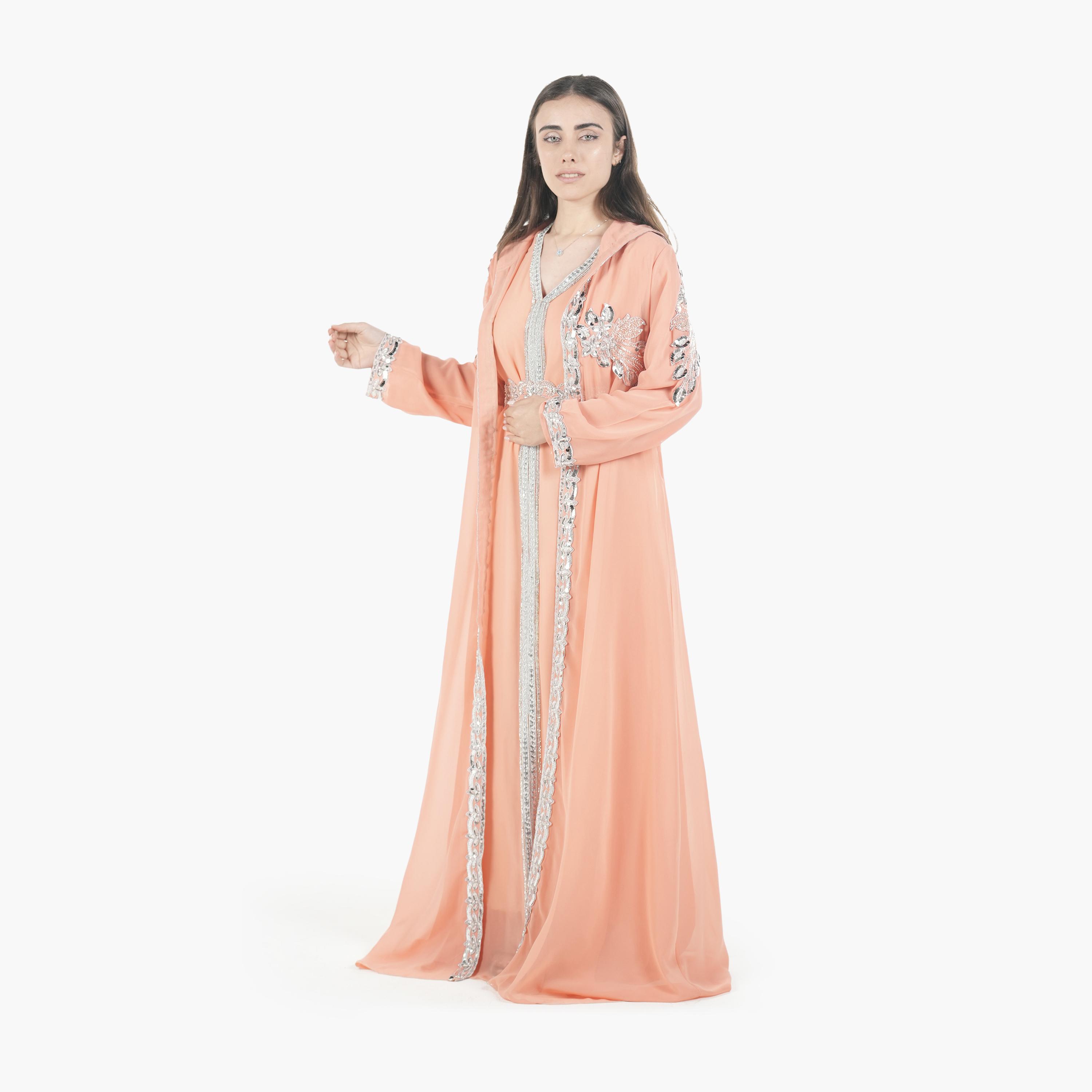 جلابية مغربية نسائية بخرز وغطاء رأس وحزام قماش كريب من البنت الشرقية-women-arabicclothing-jalabiyas-image-15