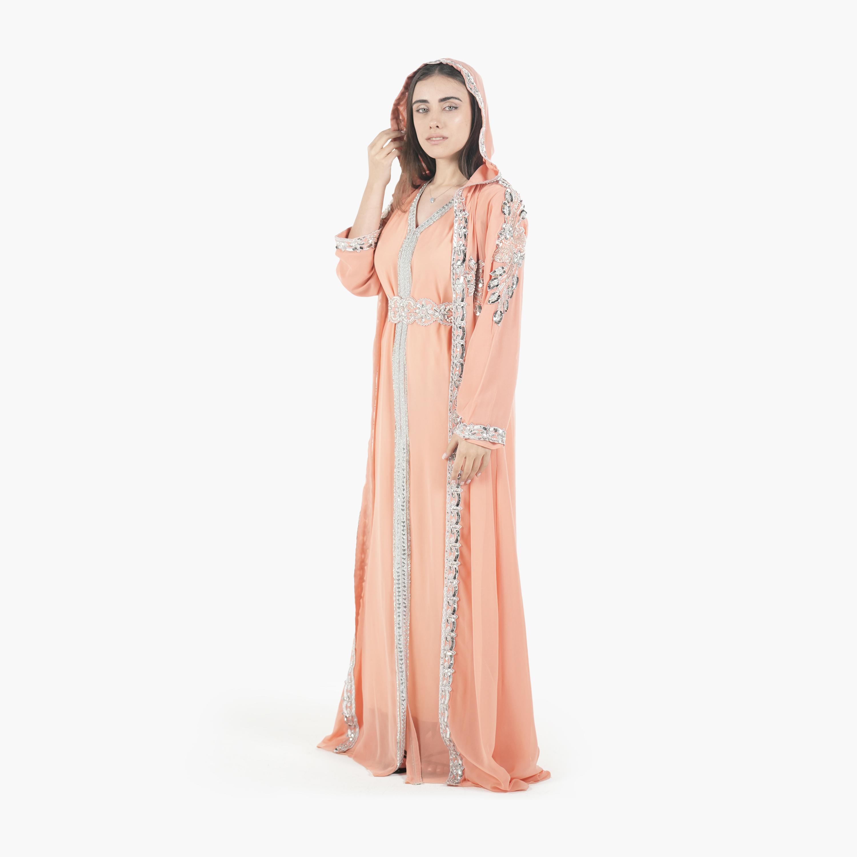 جلابية مغربية نسائية بخرز وغطاء رأس وحزام قماش كريب من البنت الشرقية-women-arabicclothing-jalabiyas-image-16