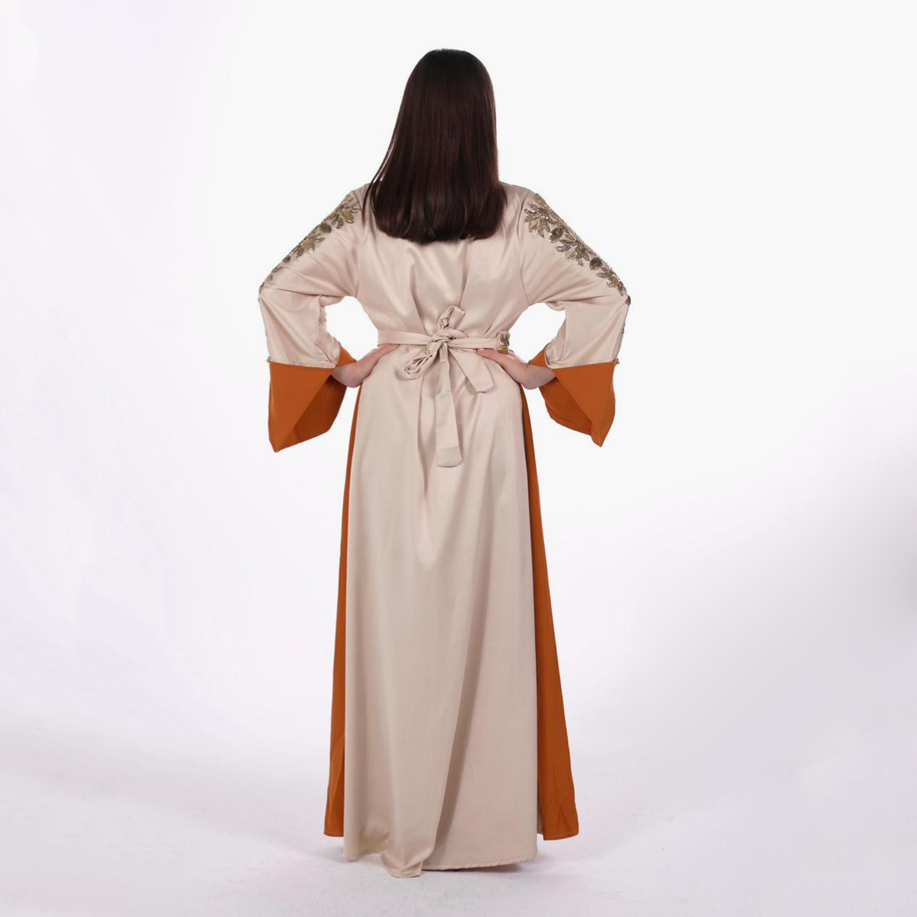 AL BENT AL SHARQIEH Beaded Flared Sleeves Satin Women's Evening Jalabiya with Belt-women-arabicclothing-jalabiyas-image-5