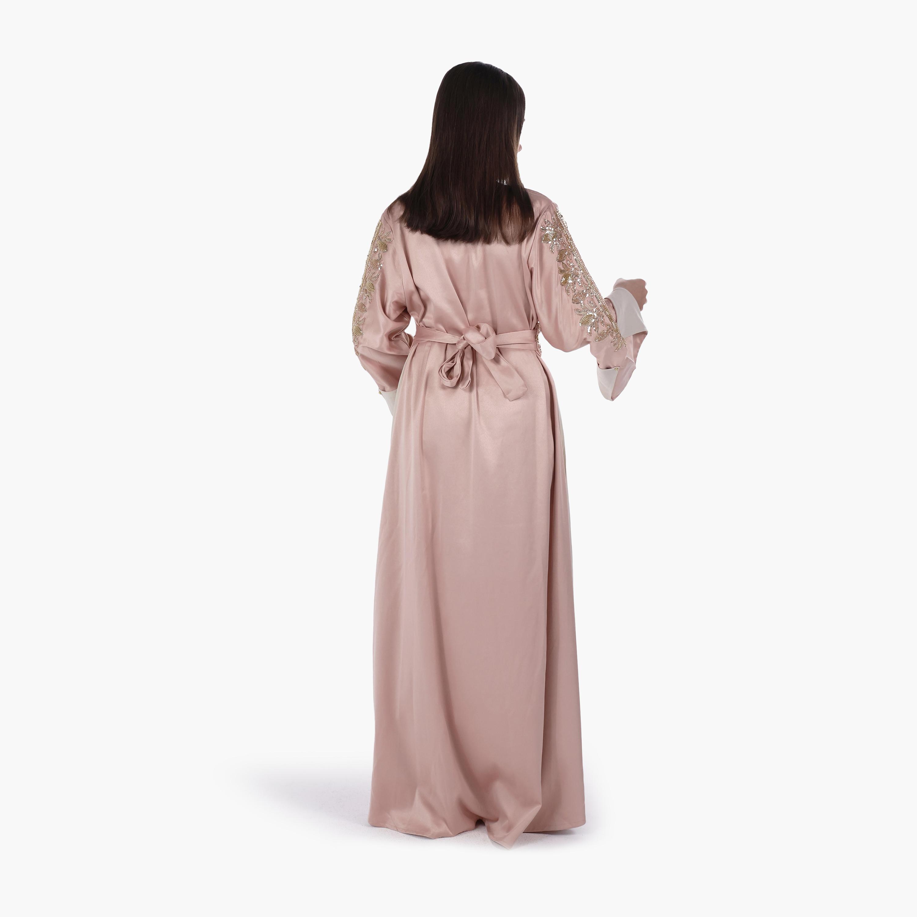 جلابية سهرة نسائية بخرز وأكمام واسعة وحزام قماش ساتان من البنت الشرقية-women-arabicclothing-jalabiyas-image-4