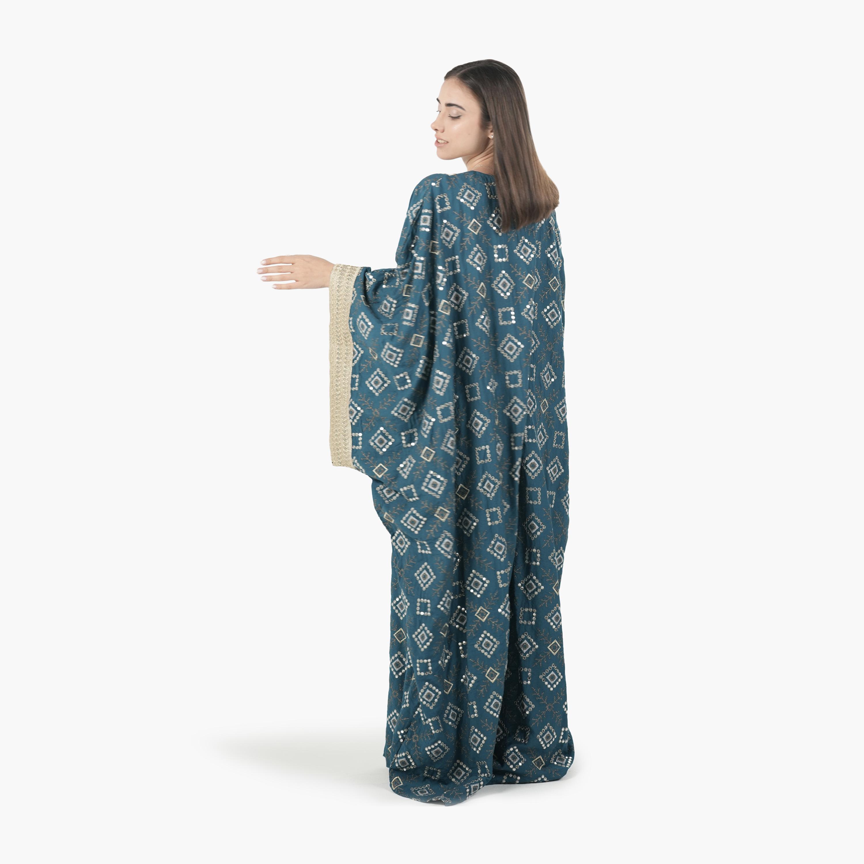 جلابية سهرة نسائية بأسلوب القفطان وأكمام خفاش وتطريز قماش كتان من البنت الشرقية-women-arabicclothing-jalabiyas-image-4