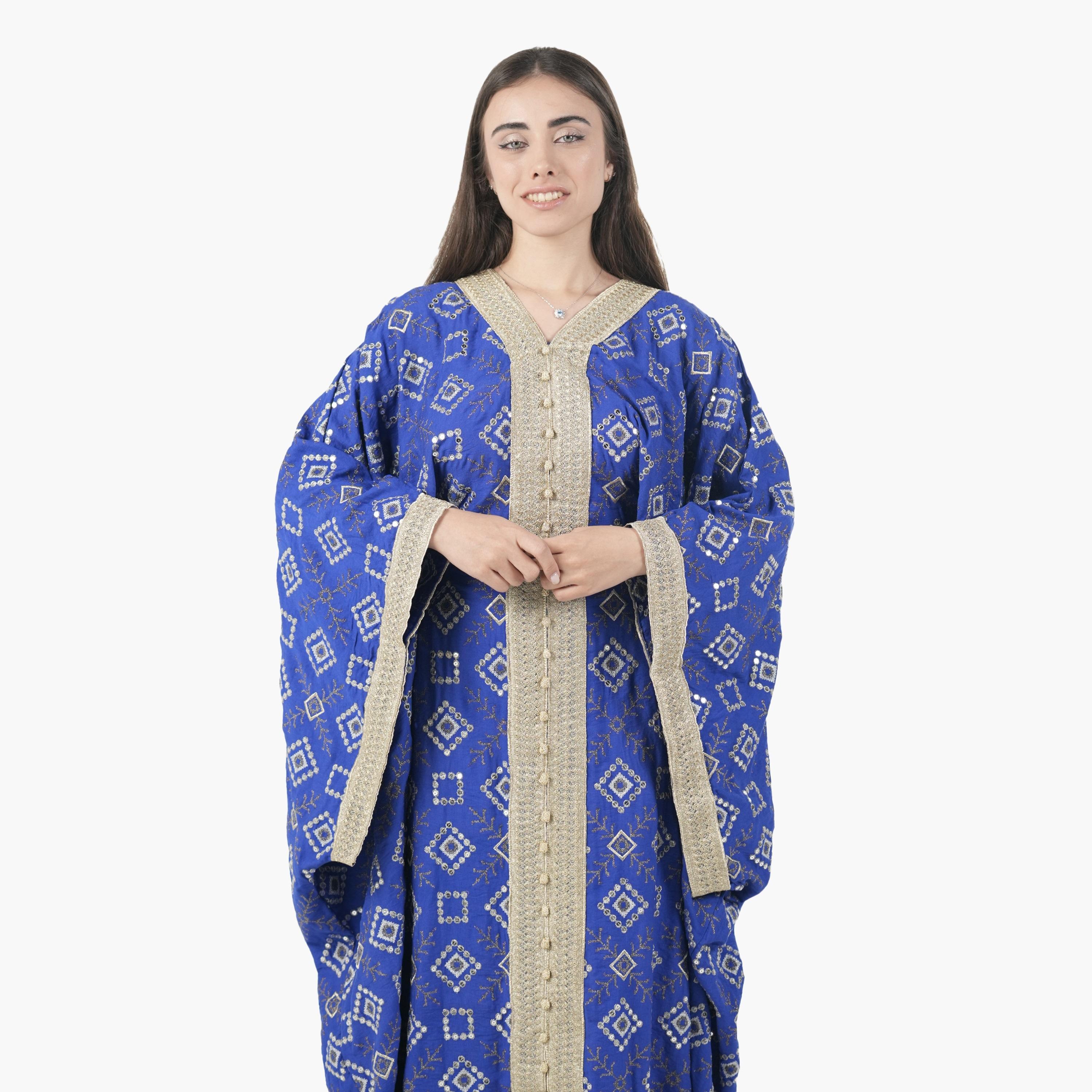 AL BENT AL SHARQIEH Embroidered Batwing Sleeves Linen Women's Evening Kaftan Style Jalabiya-women-arabicclothing-jalabiyas-image-4