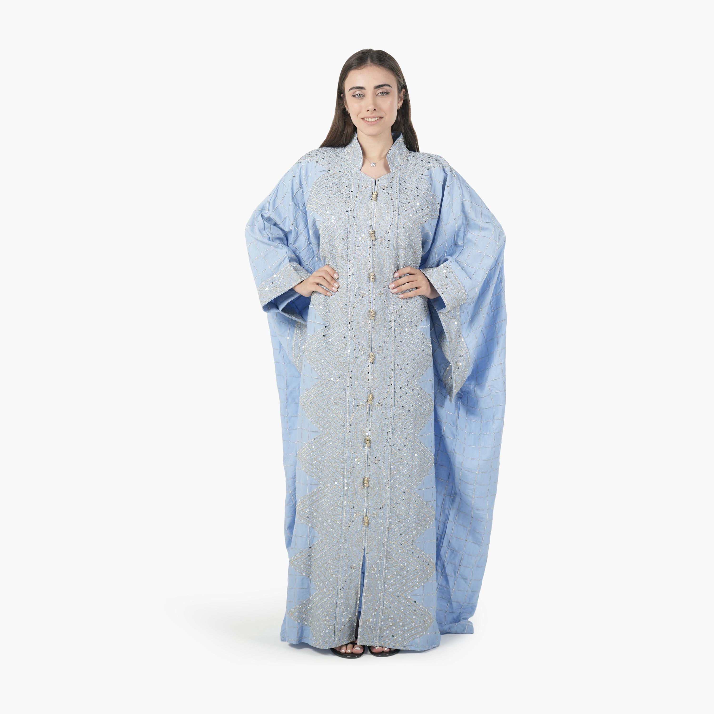 AL BENT AL SHARQIEH Embroidered Batwing Sleeves Linen Women's Evening Kaftan Style Jalabiya-women-arabicclothing-jalabiyas-image-1