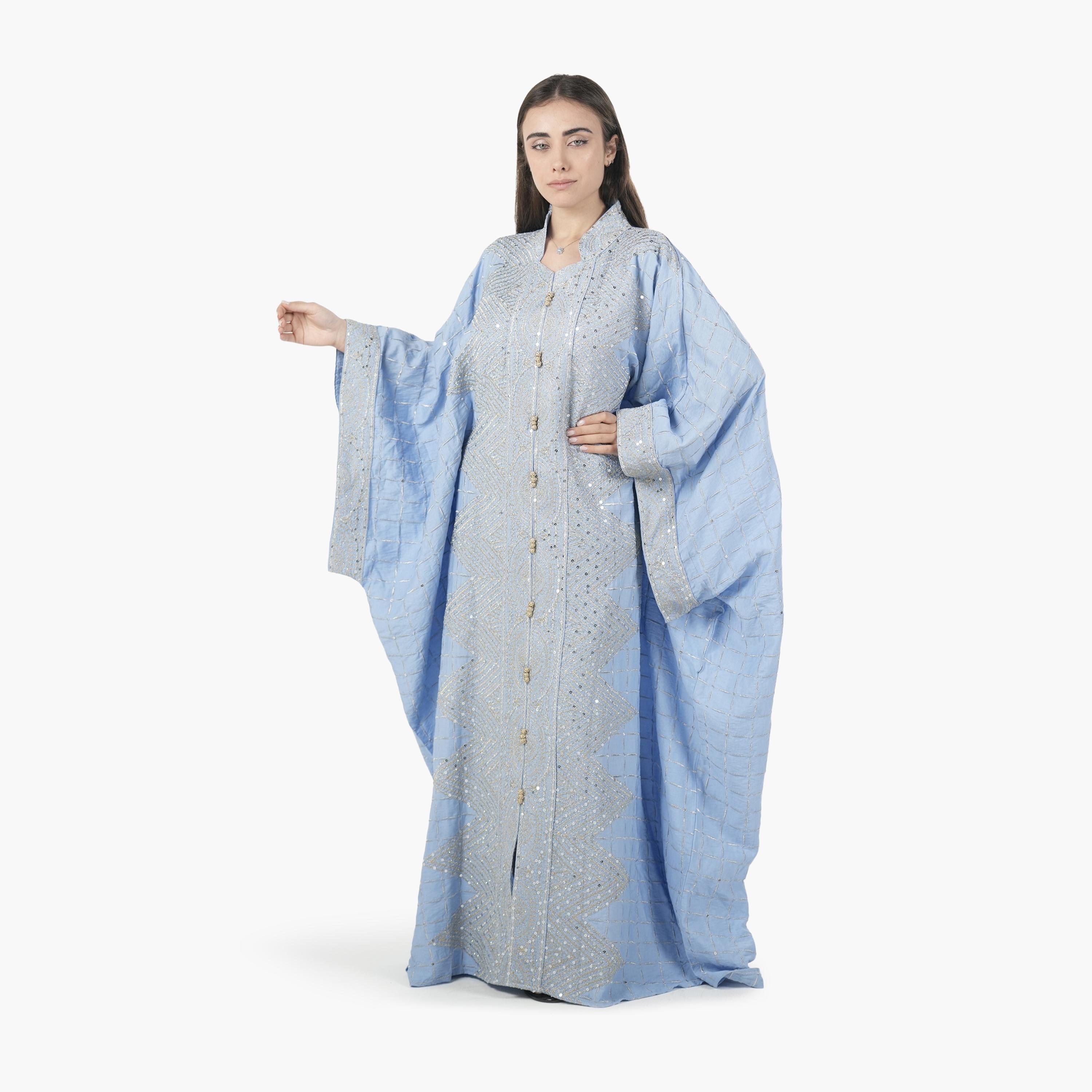 AL BENT AL SHARQIEH Embroidered Batwing Sleeves Linen Women's Evening Kaftan Style Jalabiya-women-arabicclothing-jalabiyas-image-3