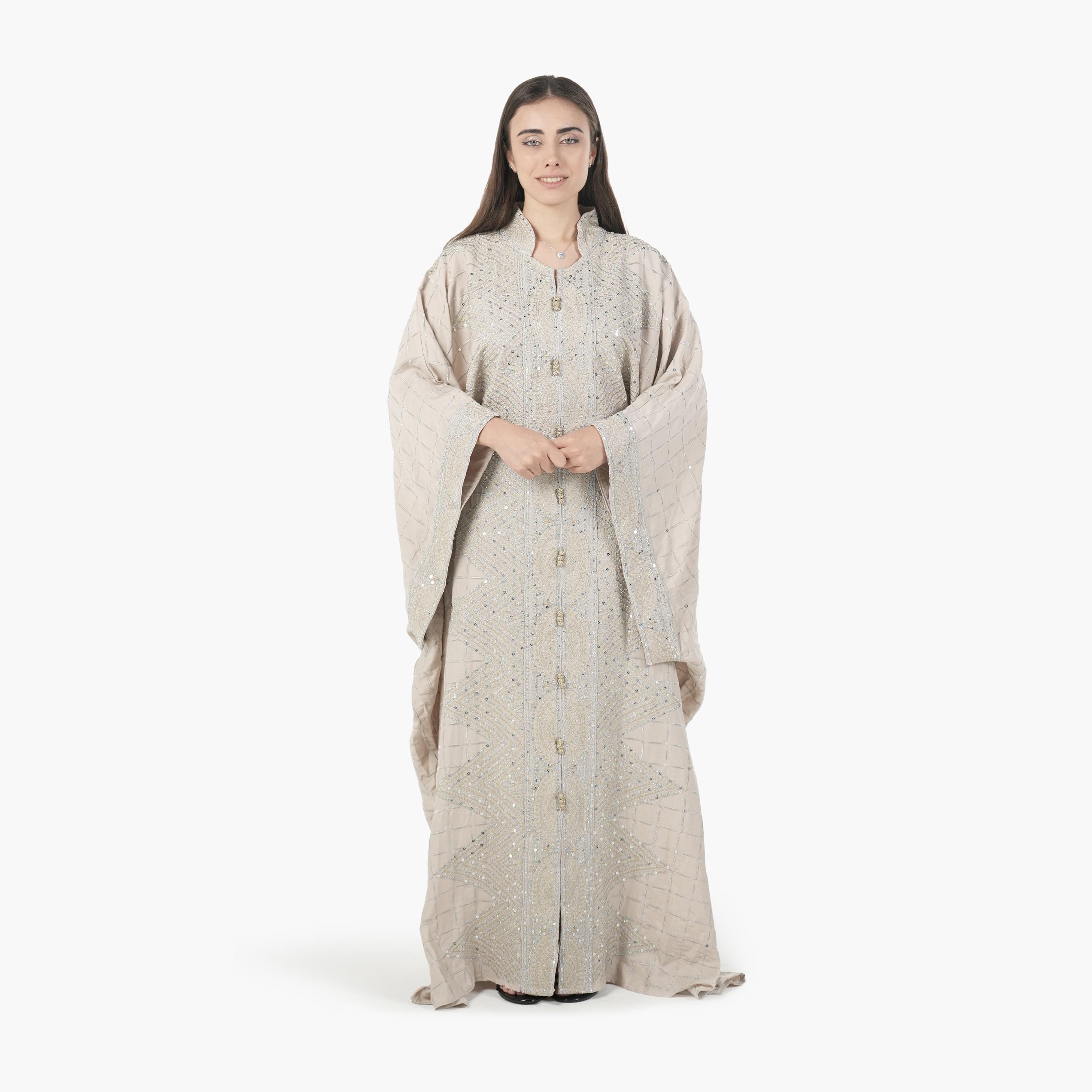 AL BENT AL SHARQIEH Embroidered Batwing Sleeves Linen Women's Evening Kaftan Style Jalabiya-women-arabicclothing-jalabiyas-image-4