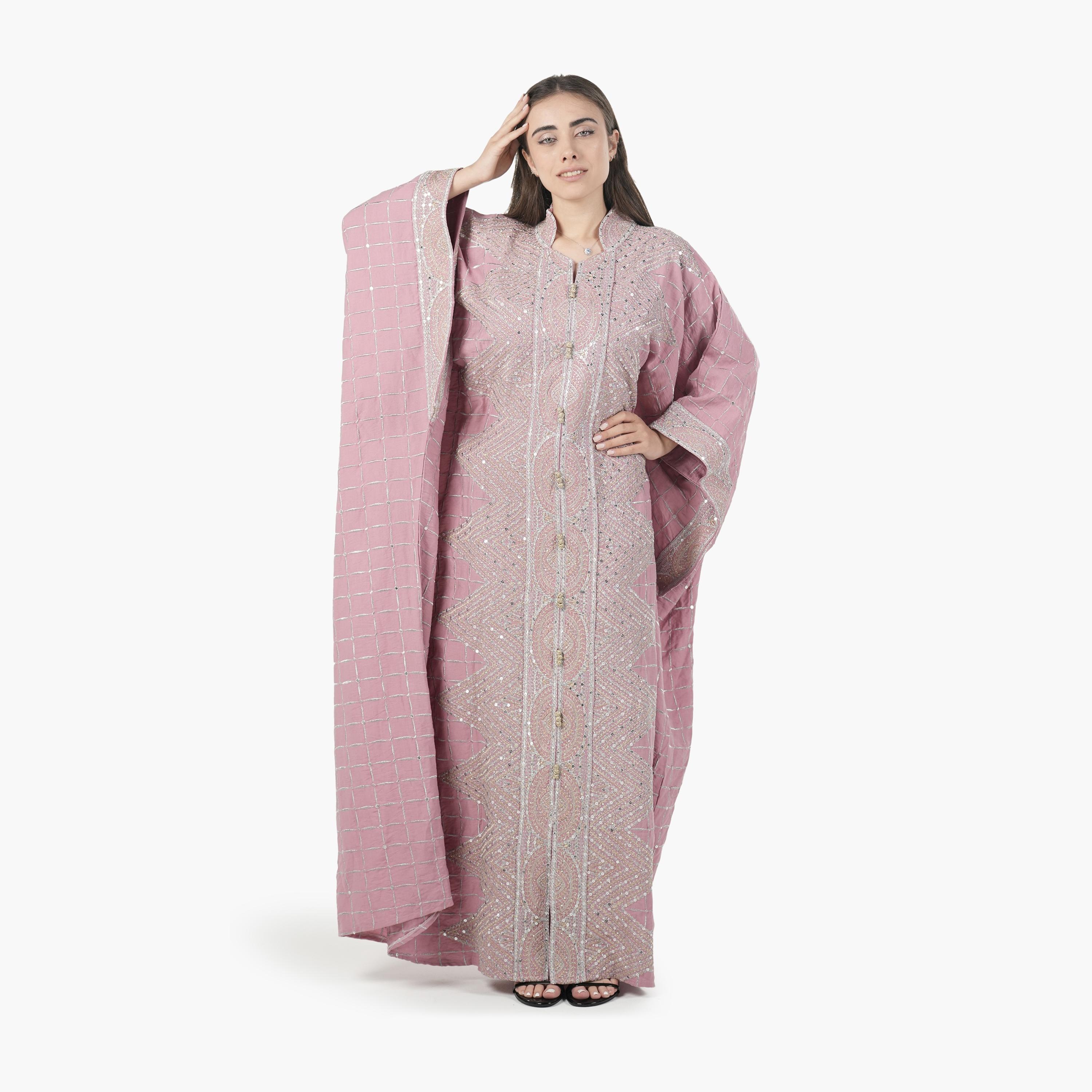 AL BENT AL SHARQIEH Embroidered Batwing Sleeves Linen Women's Evening Kaftan Style Jalabiya-women-arabicclothing-jalabiyas-image-4