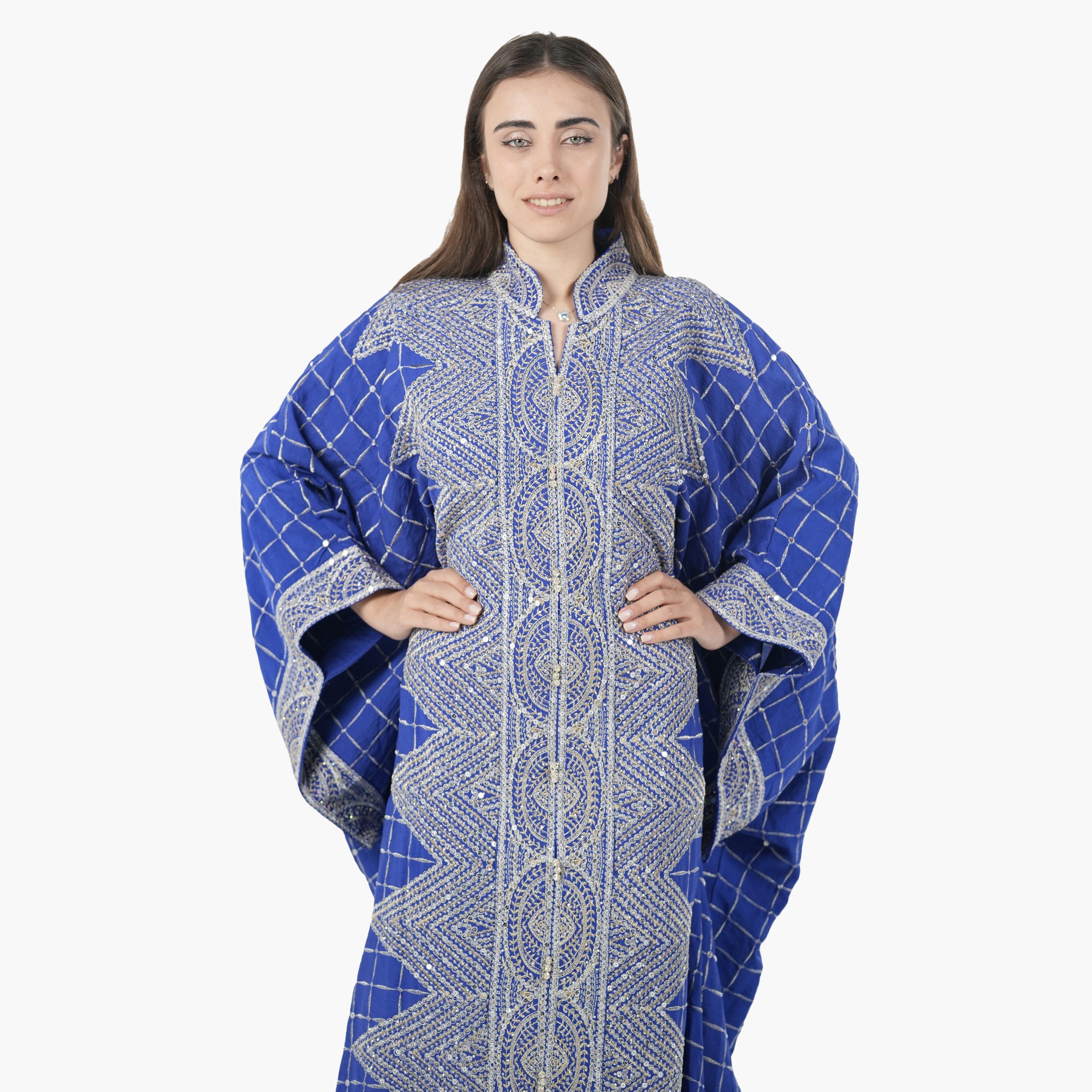 AL BENT AL SHARQIEH Embroidered Batwing Sleeves Linen Women's Evening Kaftan Style Jalabiya-women-arabicclothing-jalabiyas-image-2