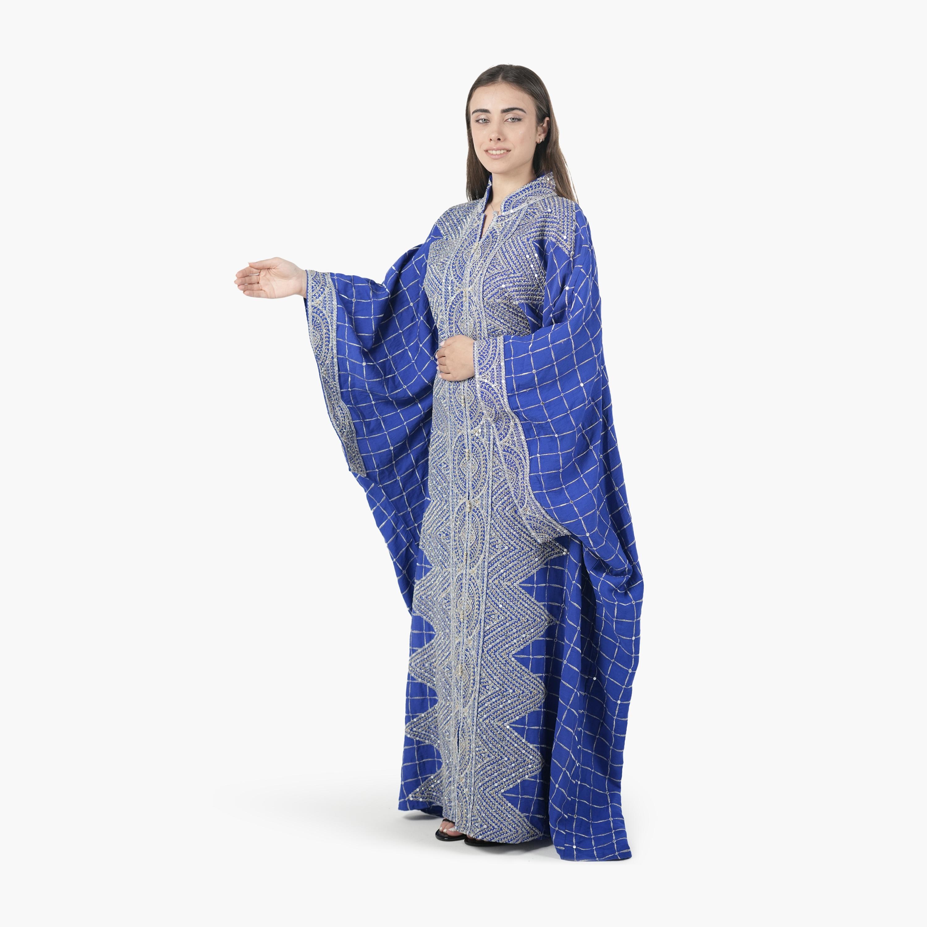 AL BENT AL SHARQIEH Embroidered Batwing Sleeves Linen Women's Evening Kaftan Style Jalabiya-women-arabicclothing-jalabiyas-image-3