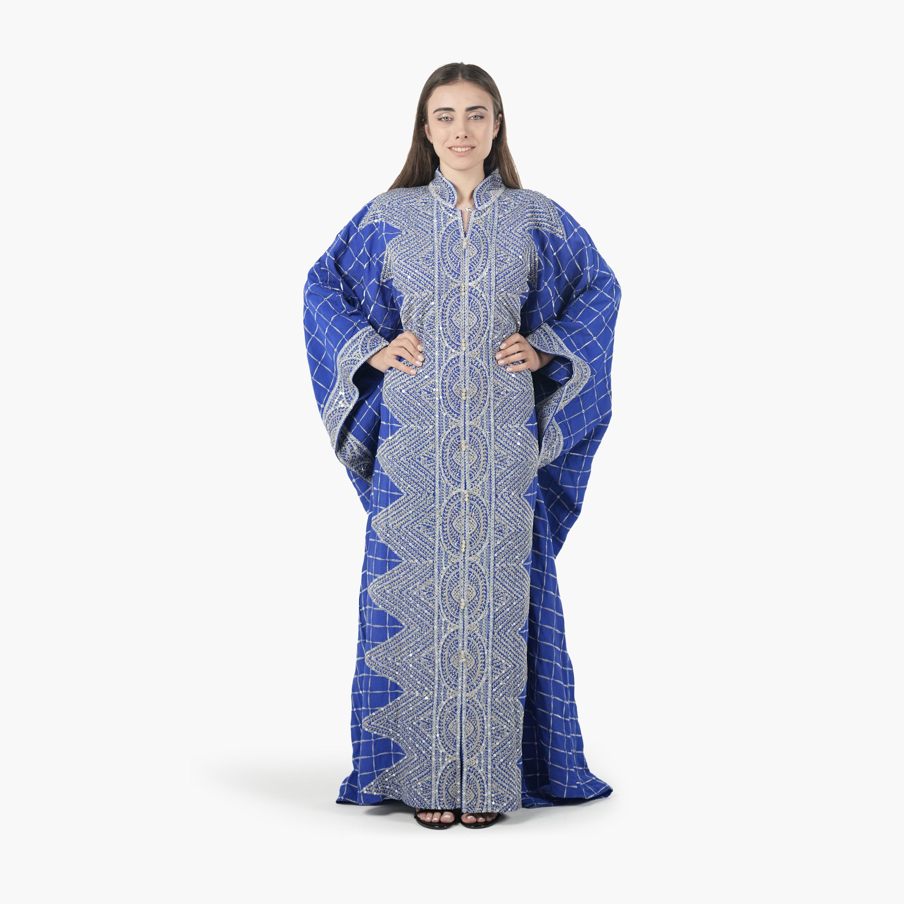 AL BENT AL SHARQIEH Embroidered Batwing Sleeves Linen Women's Evening Kaftan Style Jalabiya-women-arabicclothing-jalabiyas-image-4