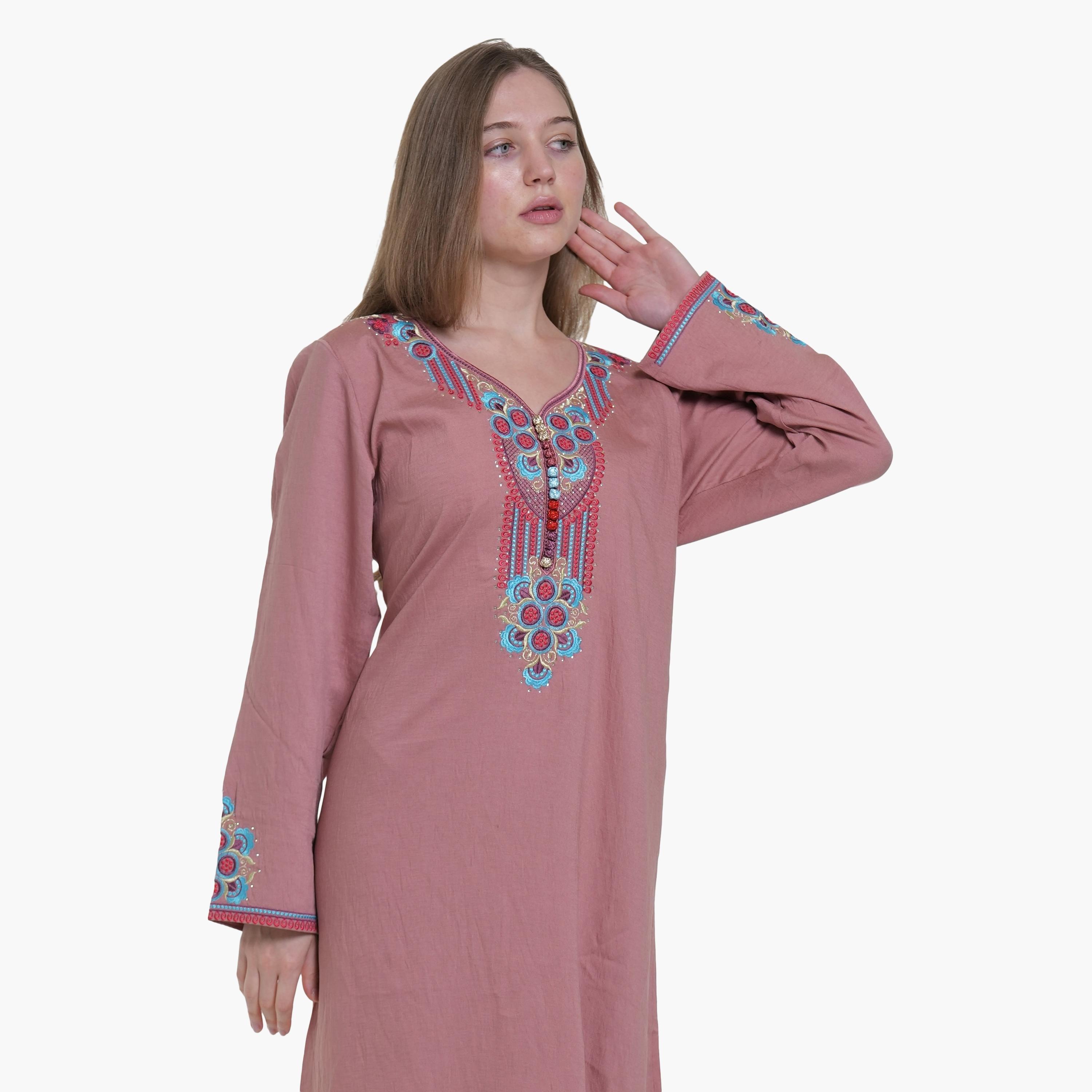 جلابية نسائية بصدرية مطرزة قماش كتان من البنت الشرقية-women-arabicclothing-jalabiyas-image-4
