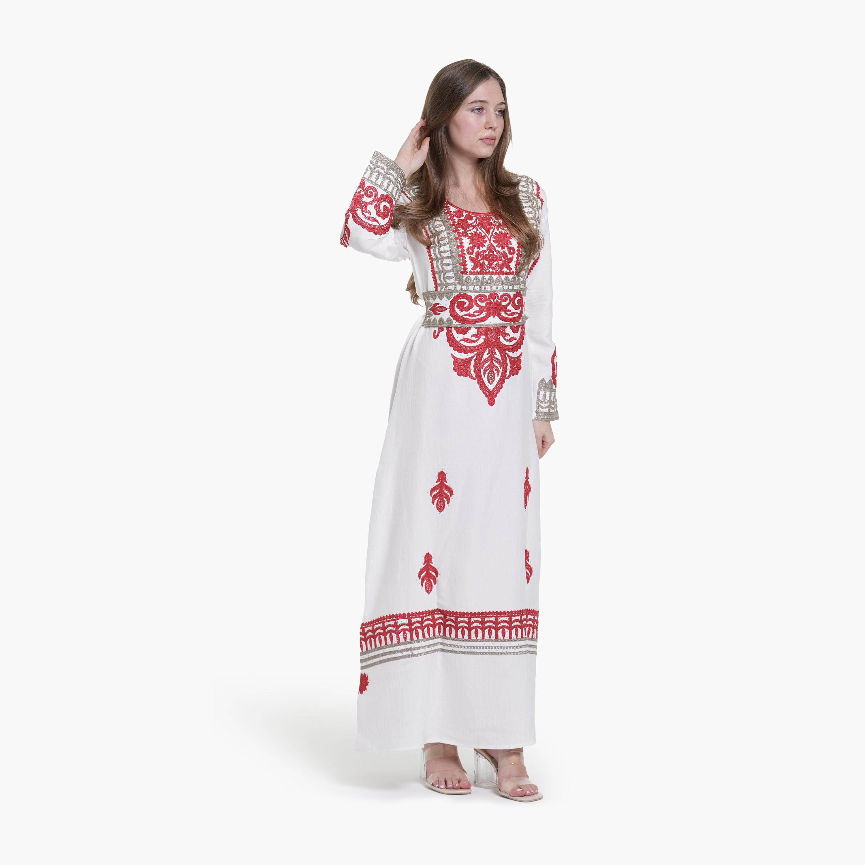 جلابية نسائية بتطريز قماش كتان - أبيض من البنت الشرقية-women-arabicclothing-jalabiyas-image-5