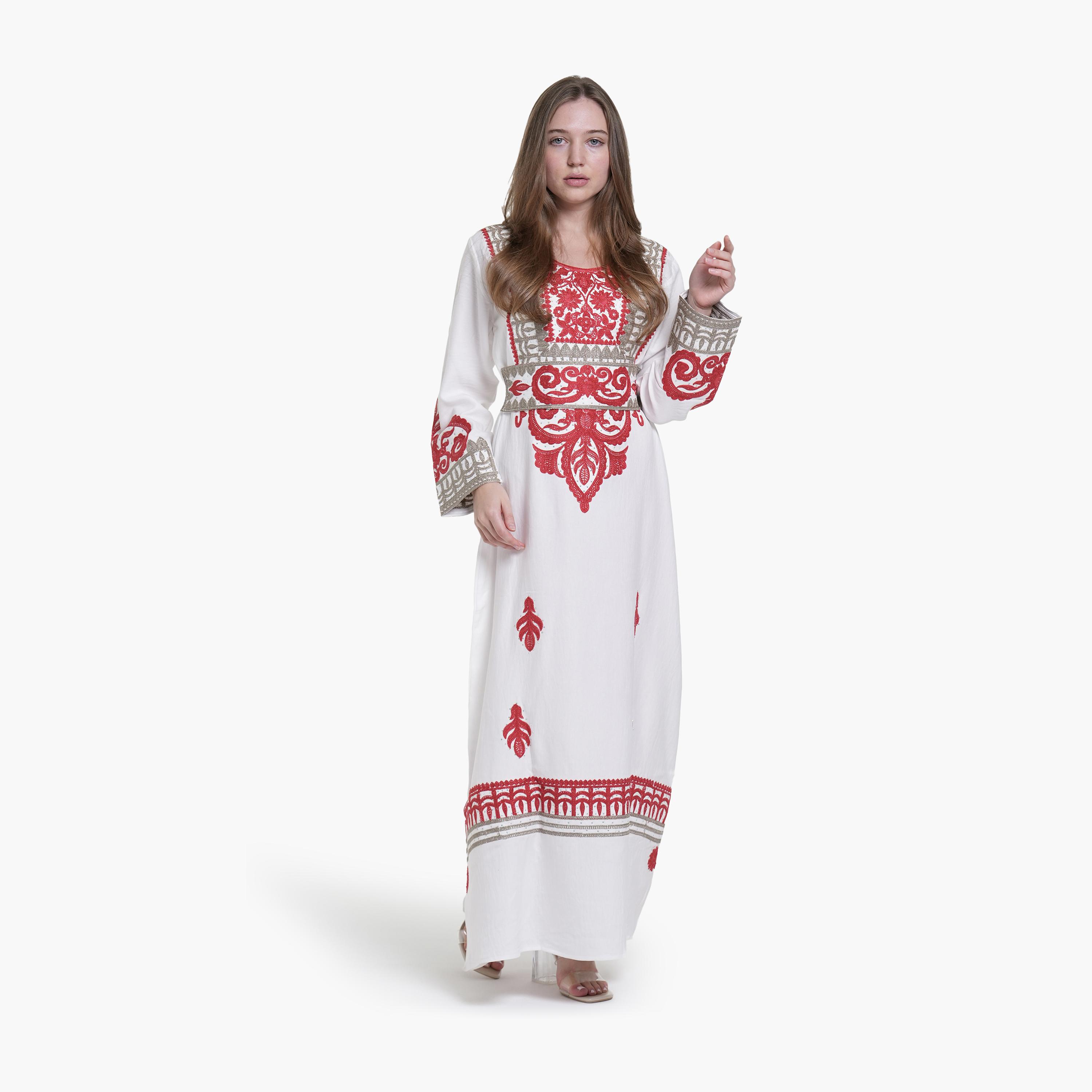 جلابية نسائية بتطريز قماش كتان - أبيض من البنت الشرقية-women-arabicclothing-jalabiyas-image-6