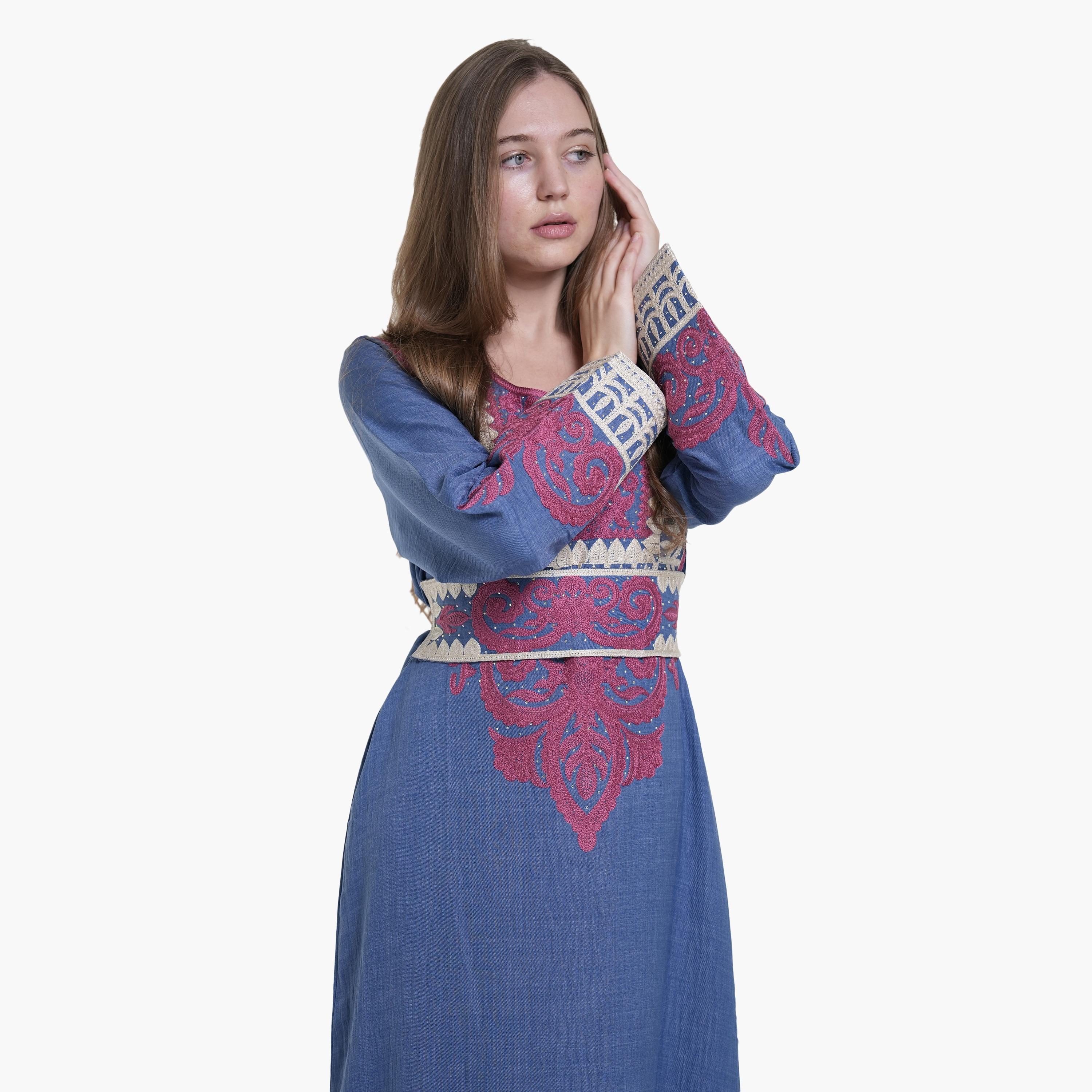 AL BENT AL SHARQIEH Embroidered Linen Women's Jalabiya-women-arabicclothing-jalabiyas-image-2