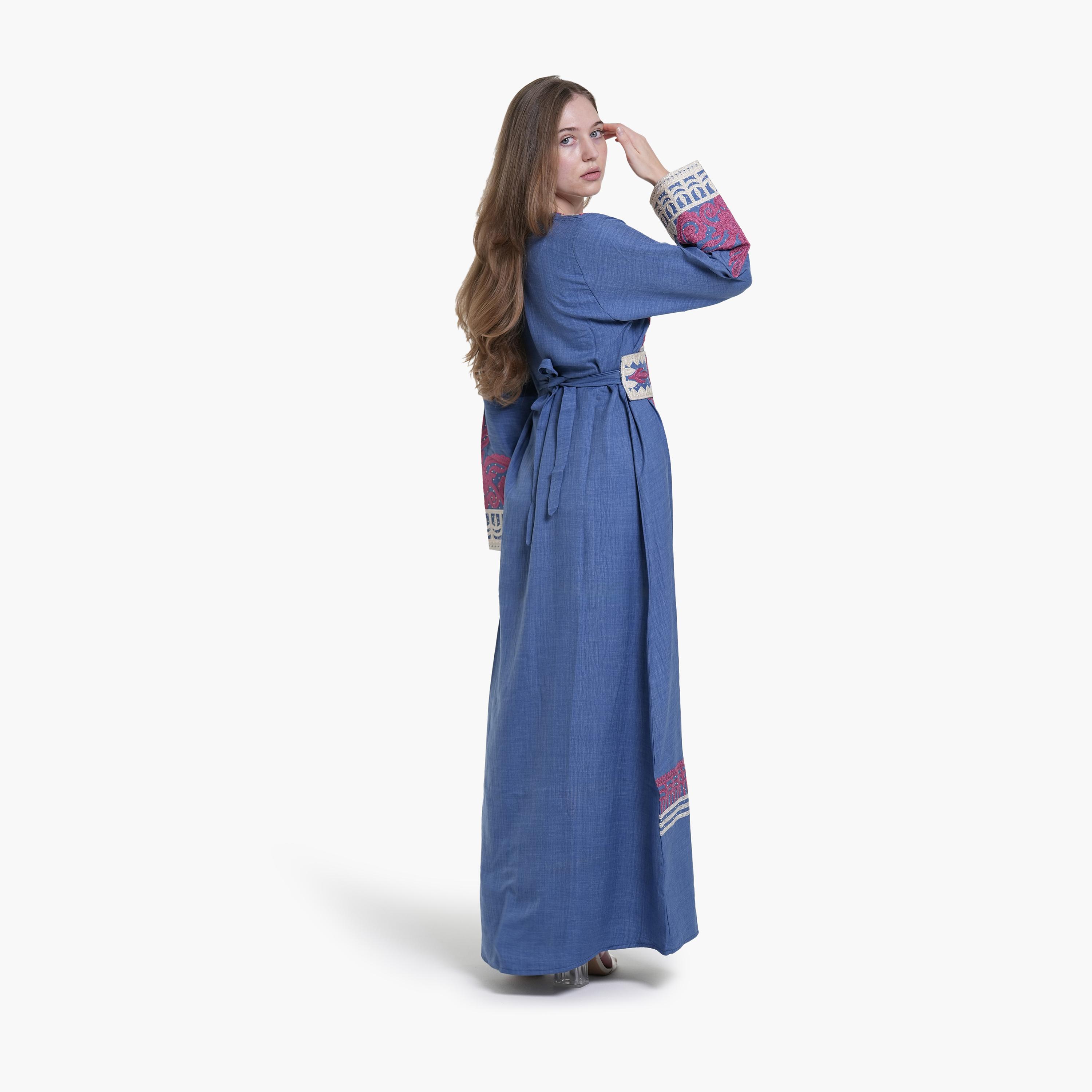 AL BENT AL SHARQIEH Embroidered Linen Women's Jalabiya-women-arabicclothing-jalabiyas-image-4