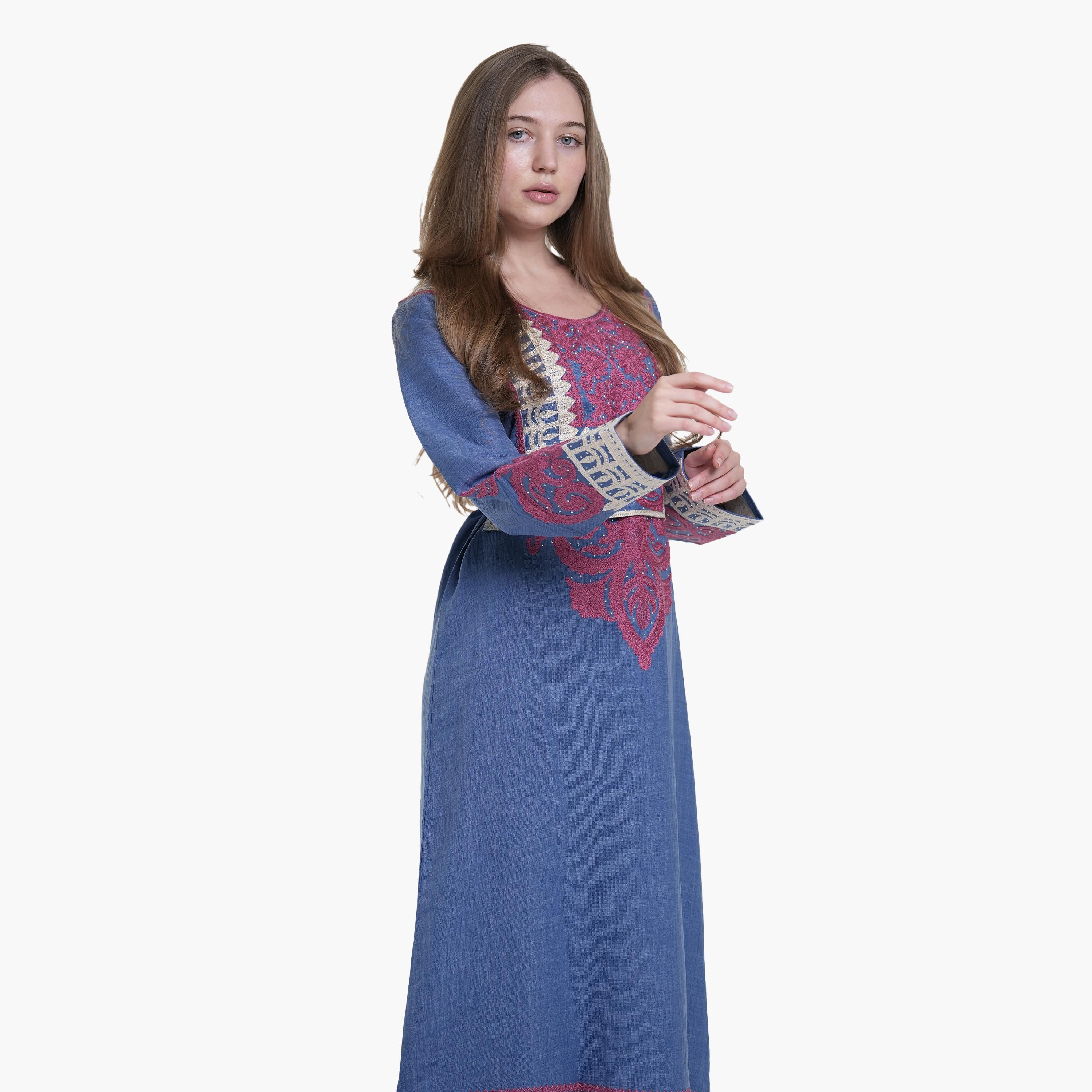 AL BENT AL SHARQIEH Embroidered Linen Women's Jalabiya-women-arabicclothing-jalabiyas-image-5