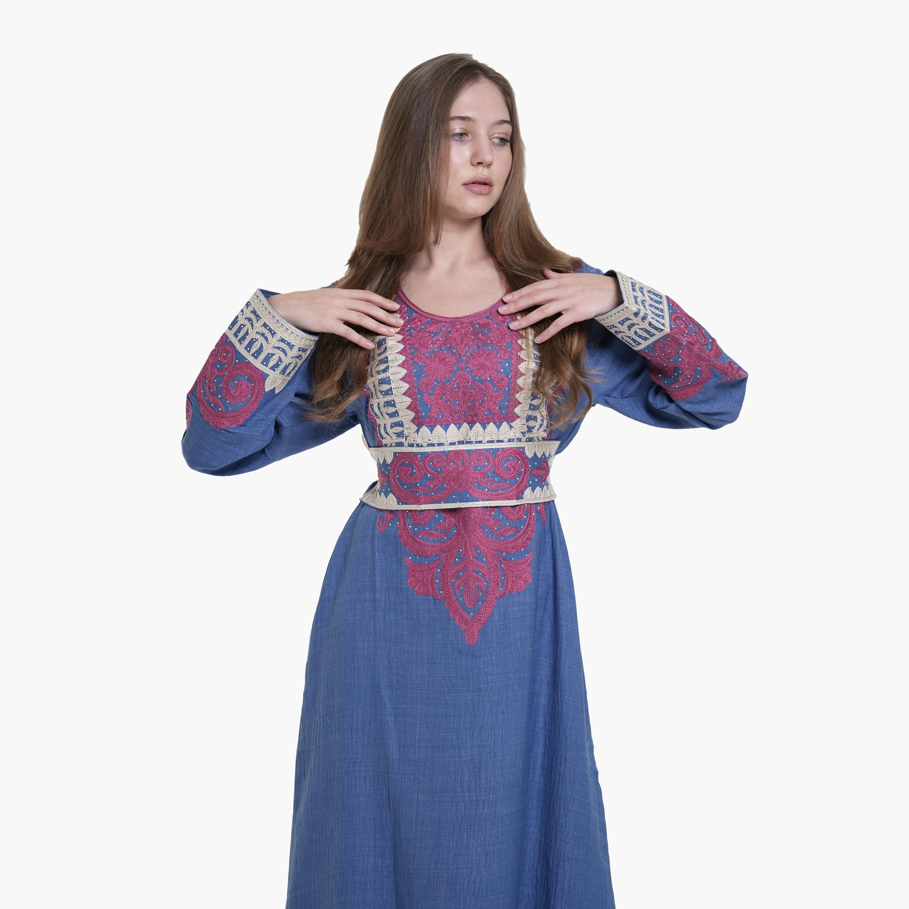 AL BENT AL SHARQIEH Embroidered Linen Women's Jalabiya-women-arabicclothing-jalabiyas-image-6
