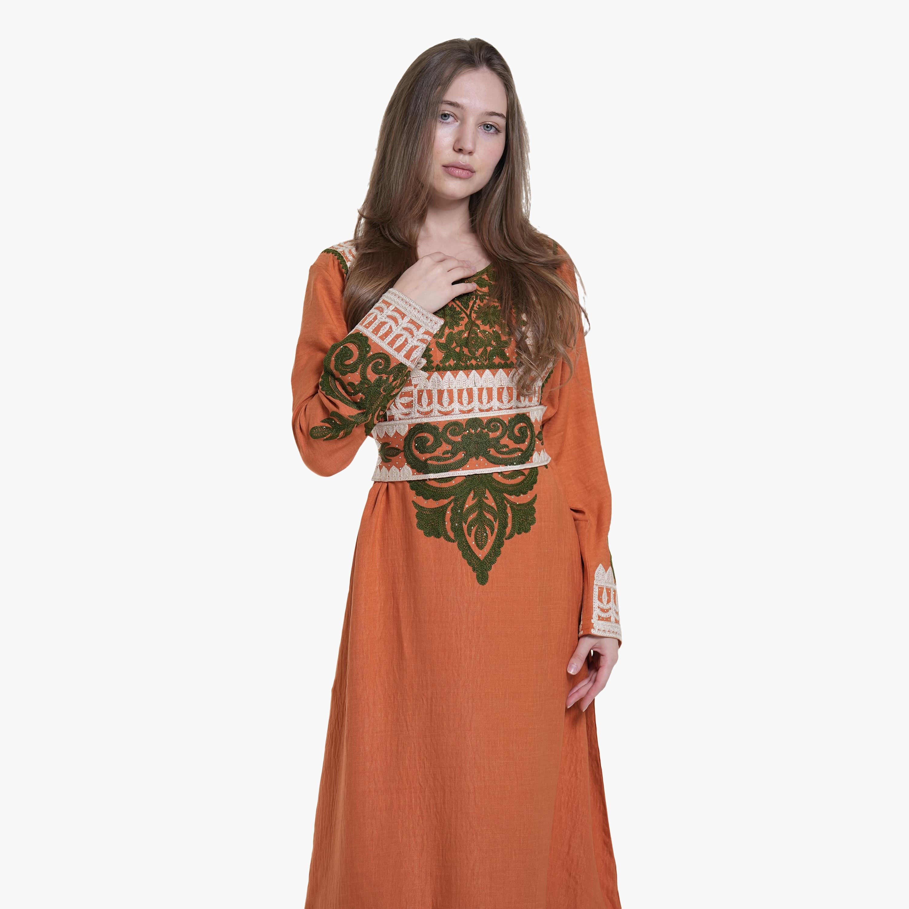 AL BENT AL SHARQIEH Embroidered Linen Women's Jalabiya-women-arabicclothing-jalabiyas-image-2