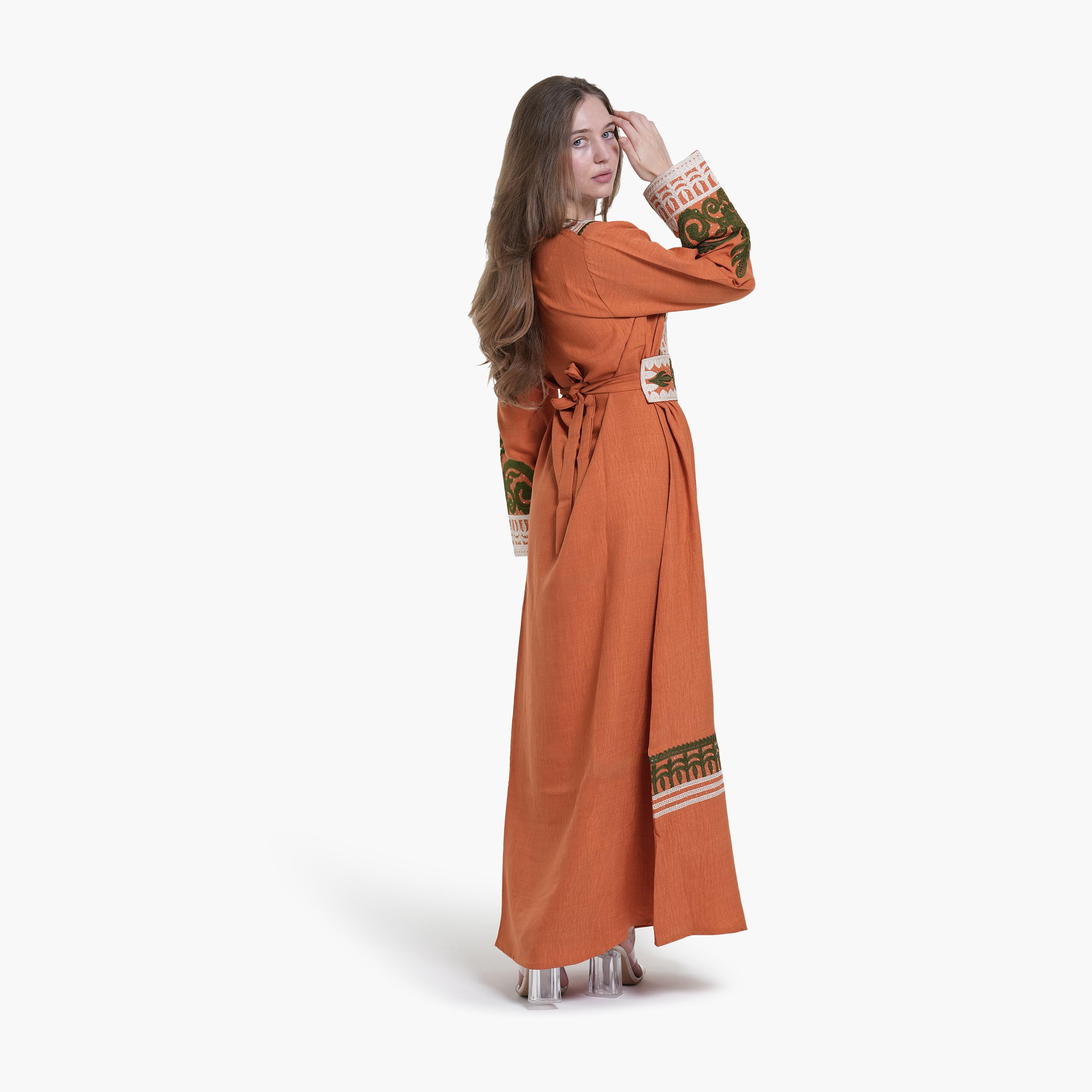 AL BENT AL SHARQIEH Embroidered Linen Women's Jalabiya-women-arabicclothing-jalabiyas-image-3
