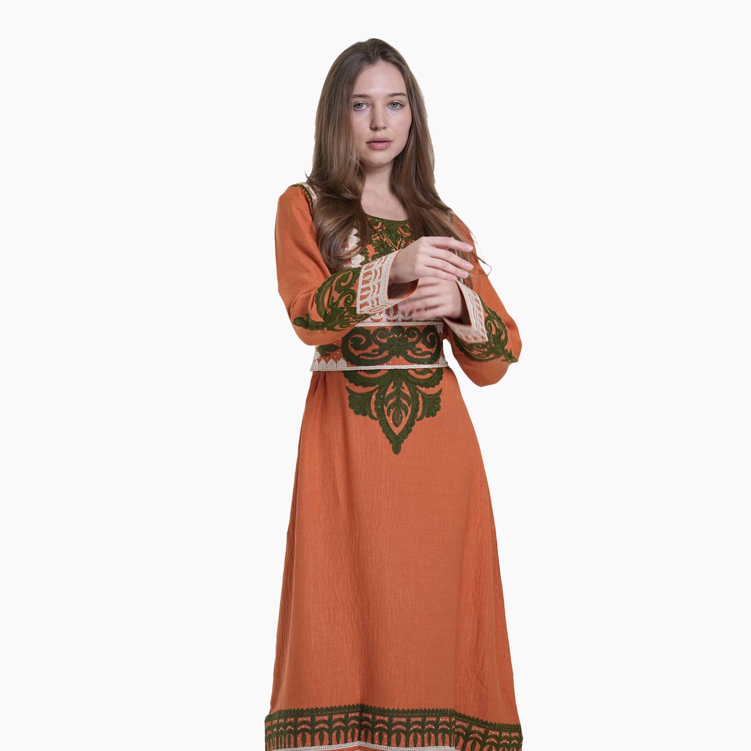 AL BENT AL SHARQIEH Embroidered Linen Women's Jalabiya-women-arabicclothing-jalabiyas-image-4