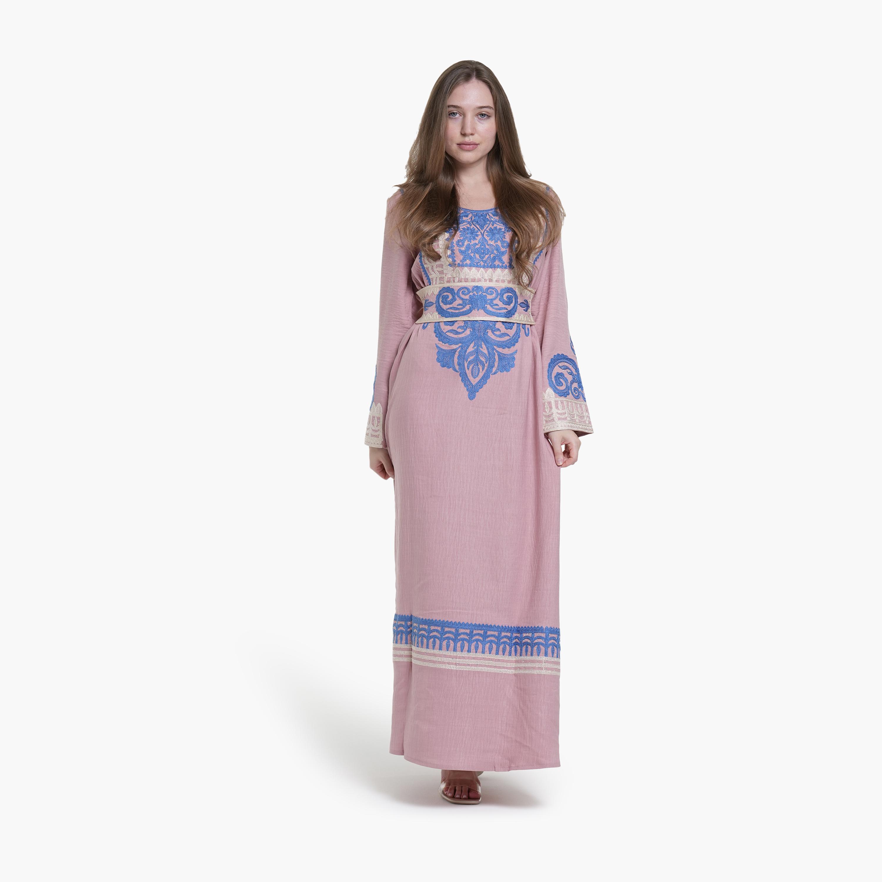 جلابية نسائية بتطريز قماش كتان من البنت الشرقية-women-arabicclothing-jalabiyas-image-1