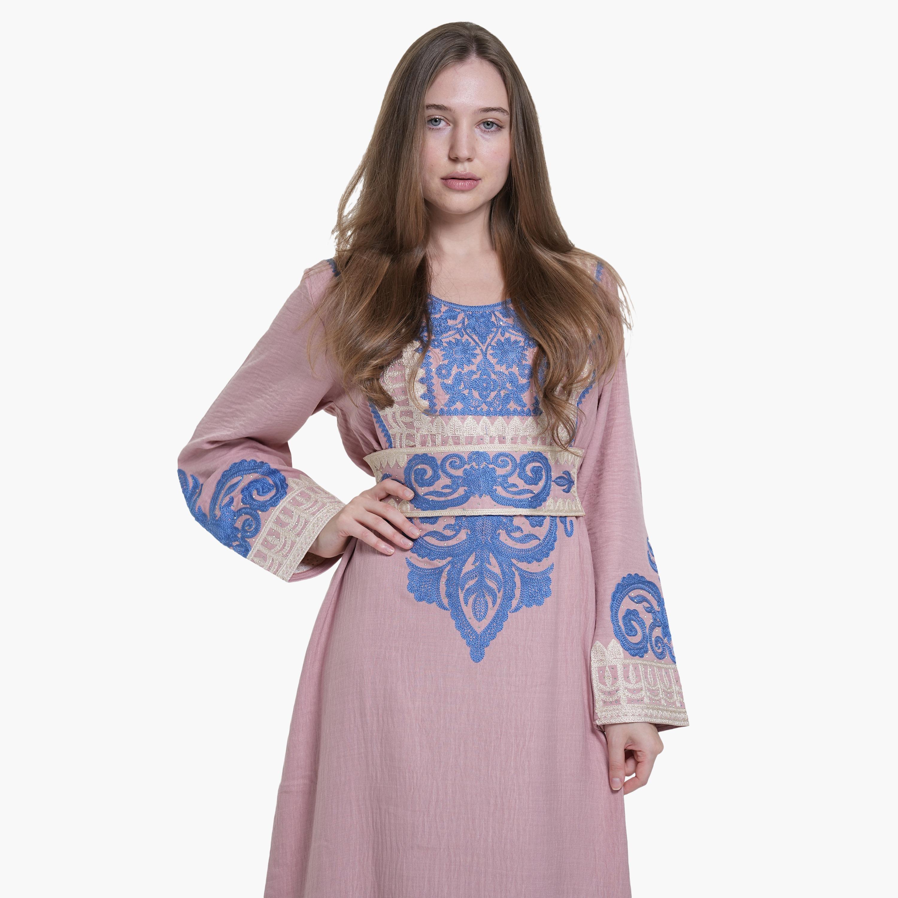 جلابية نسائية بتطريز قماش كتان من البنت الشرقية-women-arabicclothing-jalabiyas-image-2