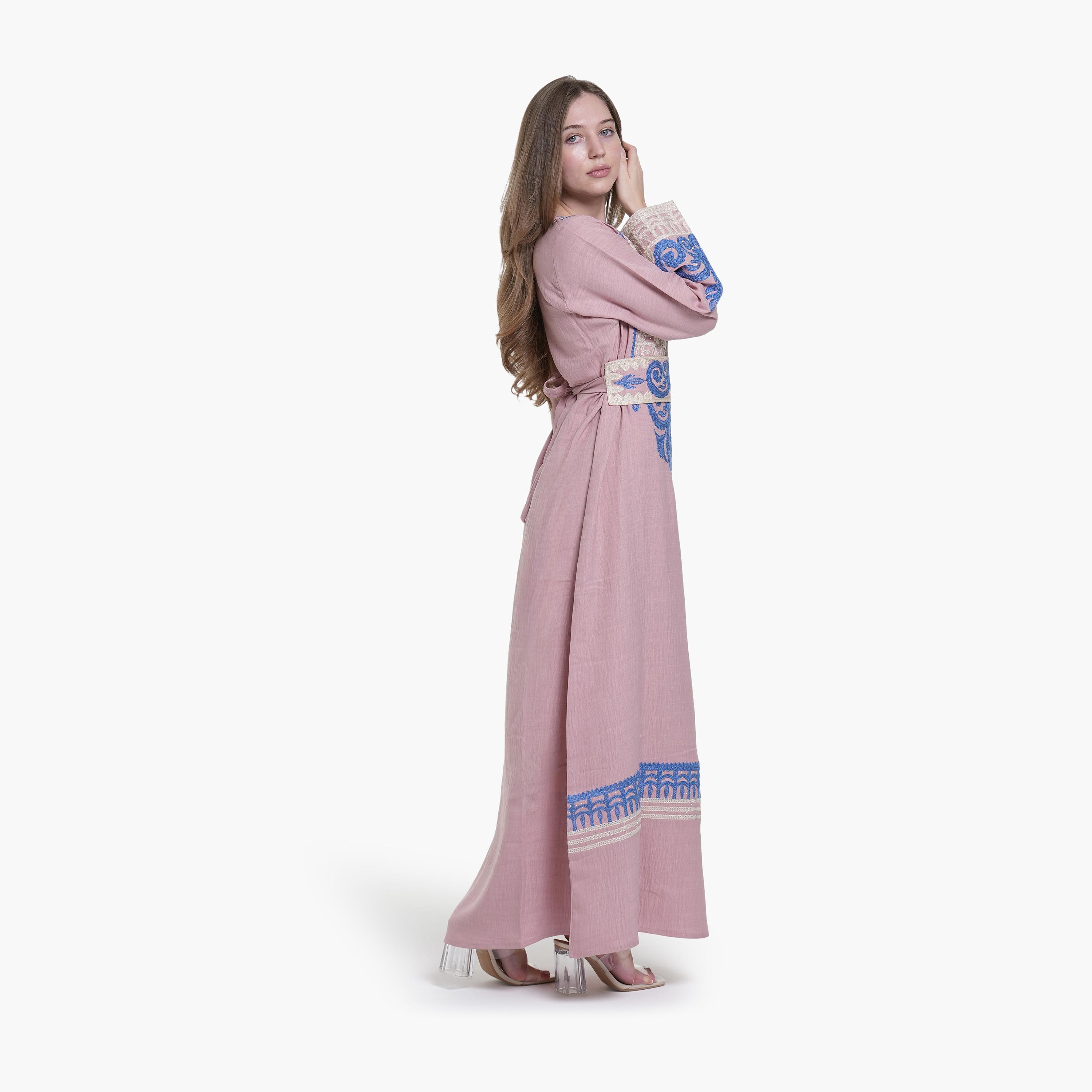 جلابية نسائية بتطريز قماش كتان من البنت الشرقية-women-arabicclothing-jalabiyas-image-3