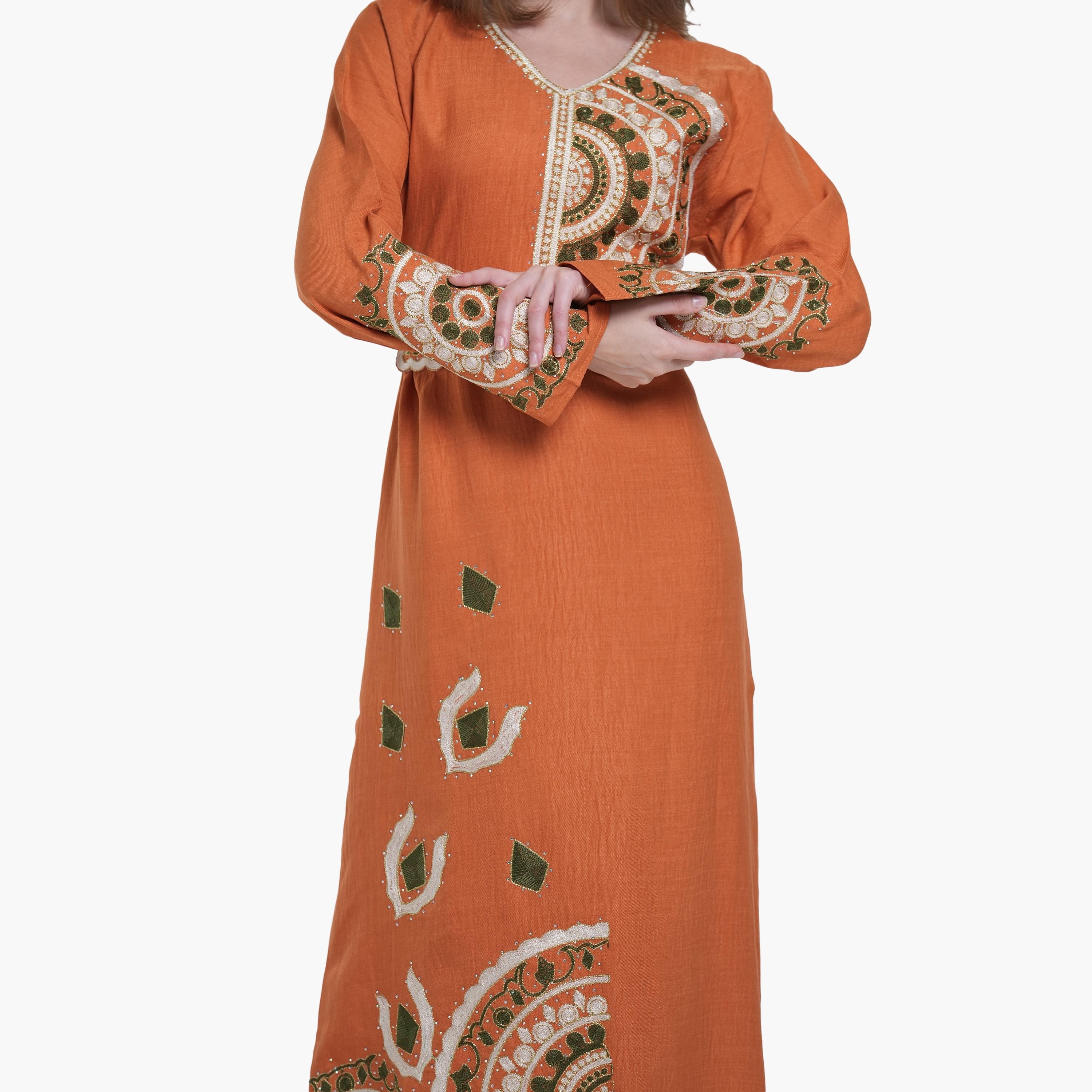 AL BENT AL SHARQIEH Embroidered Linen Women's Jalabiya-women-arabicclothing-jalabiyas-image-2