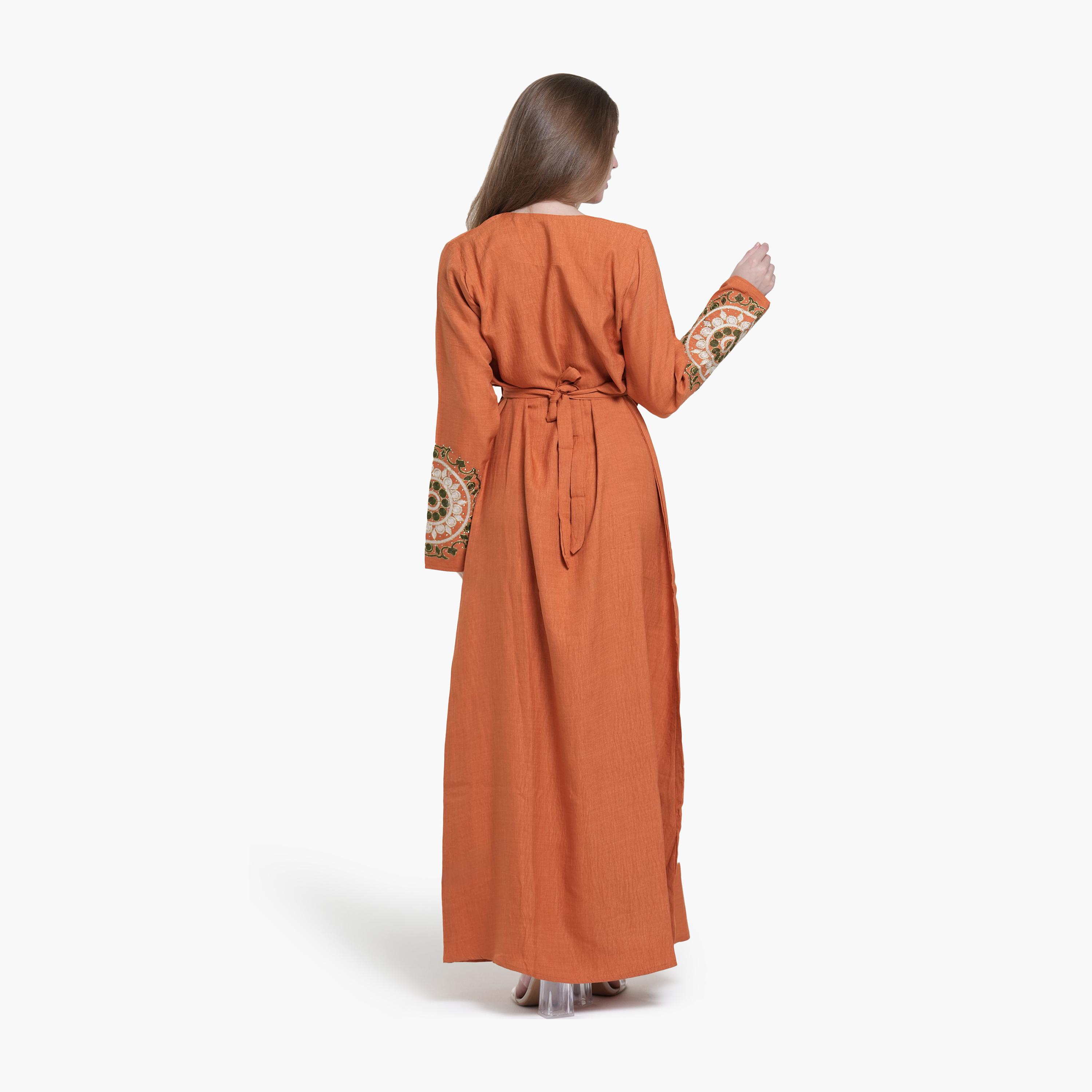 AL BENT AL SHARQIEH Embroidered Linen Women's Jalabiya-women-arabicclothing-jalabiyas-image-4