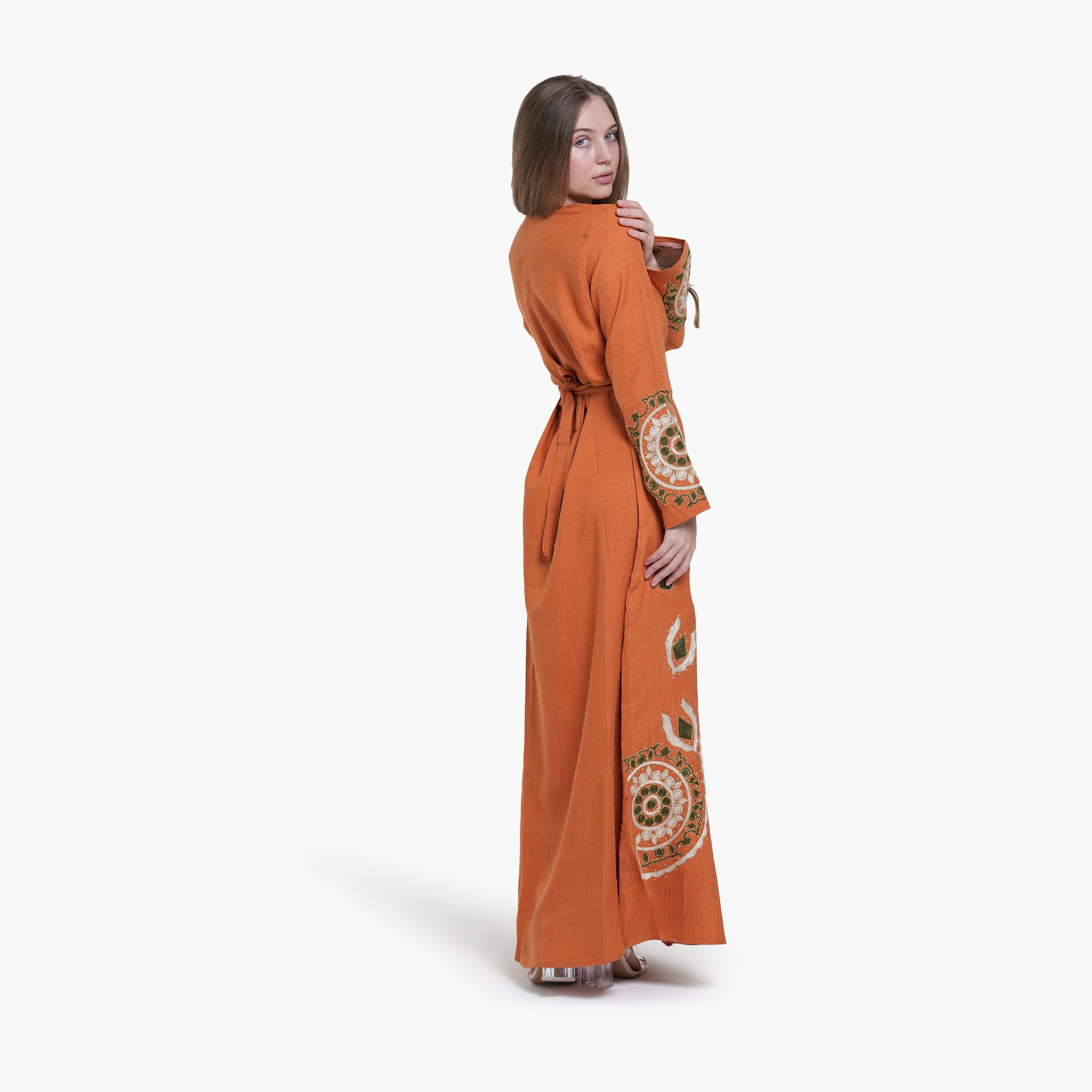 AL BENT AL SHARQIEH Embroidered Linen Women's Jalabiya-women-arabicclothing-jalabiyas-image-5