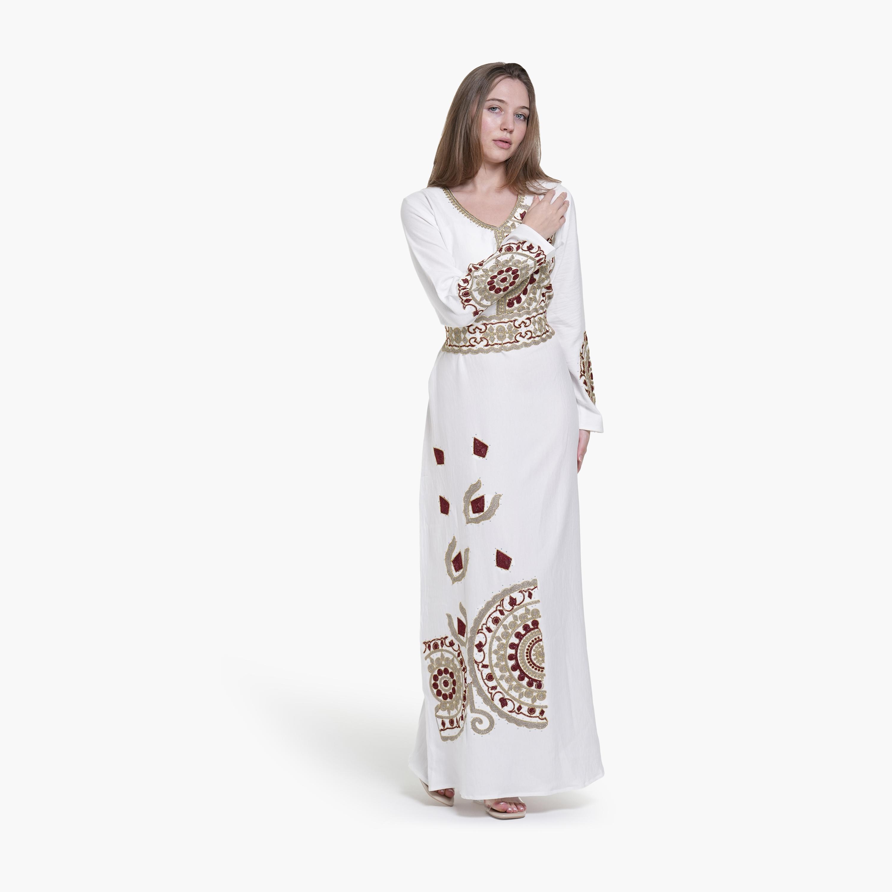 جلابية نسائية بتطريز قماش كتان من البنت الشرقية-women-arabicclothing-jalabiyas-image-1