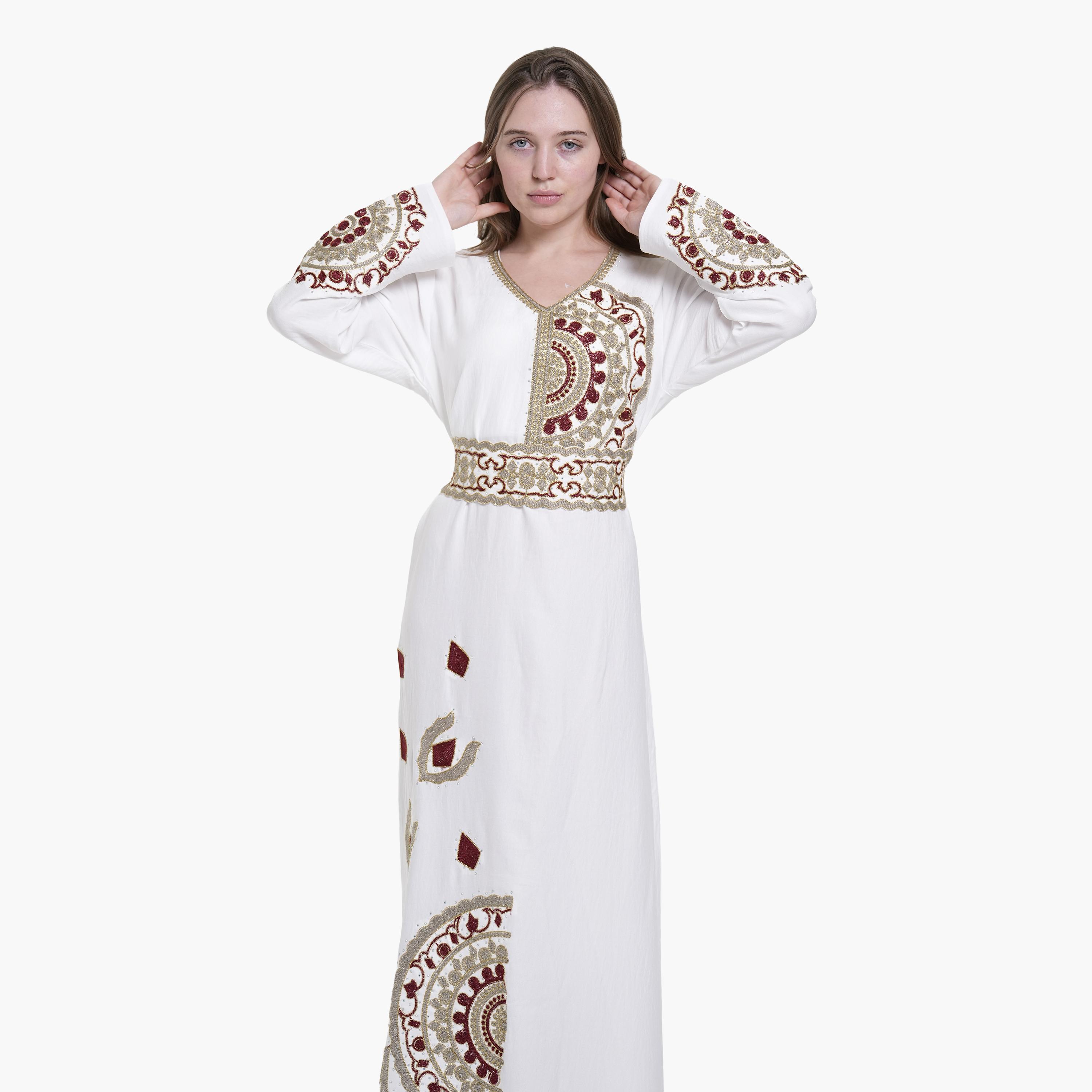 جلابية نسائية بتطريز قماش كتان من البنت الشرقية-women-arabicclothing-jalabiyas-image-2