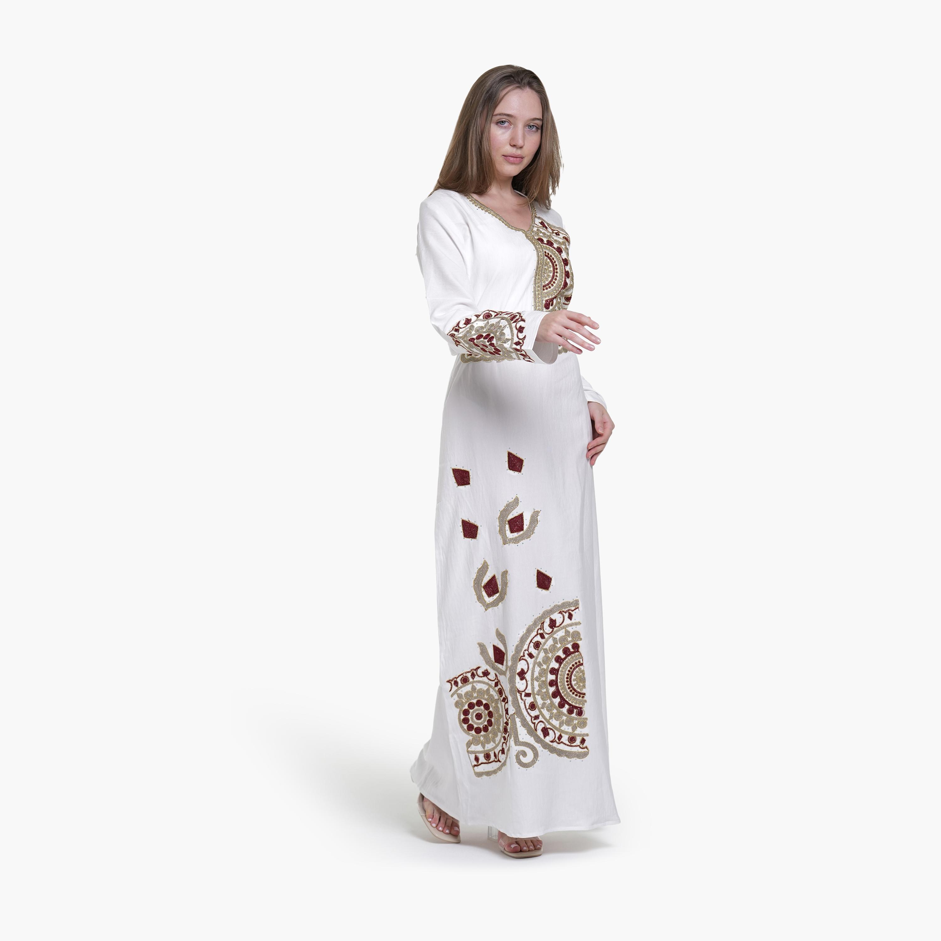جلابية نسائية بتطريز قماش كتان من البنت الشرقية-women-arabicclothing-jalabiyas-image-3