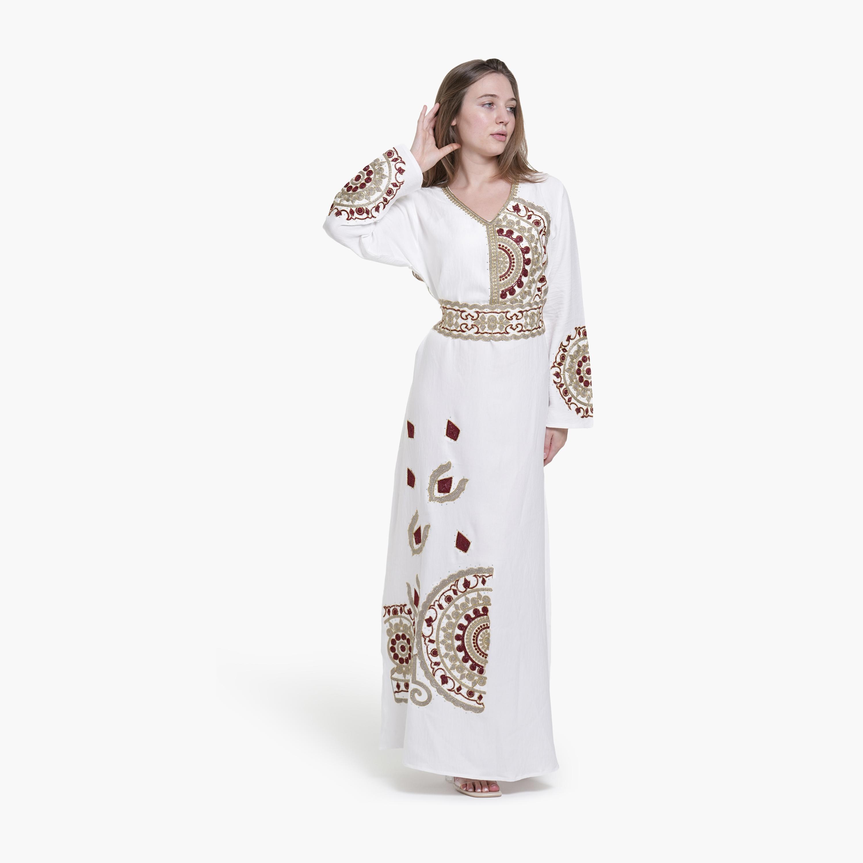 جلابية نسائية بتطريز قماش كتان من البنت الشرقية-women-arabicclothing-jalabiyas-image-4