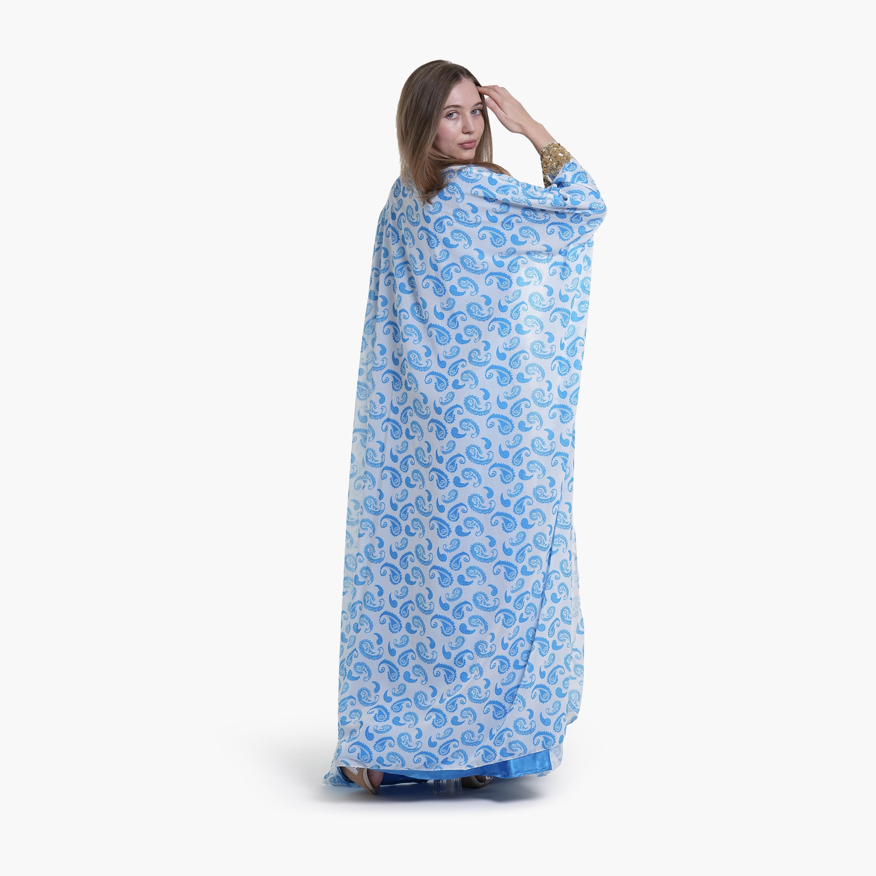 AL BENT AL SHARQIEH Paisley & Beaded Yoke Batwing Sleeves Crepe Women's Kaftan Style Jalabiya-women-arabicclothing-jalabiyas-image-4