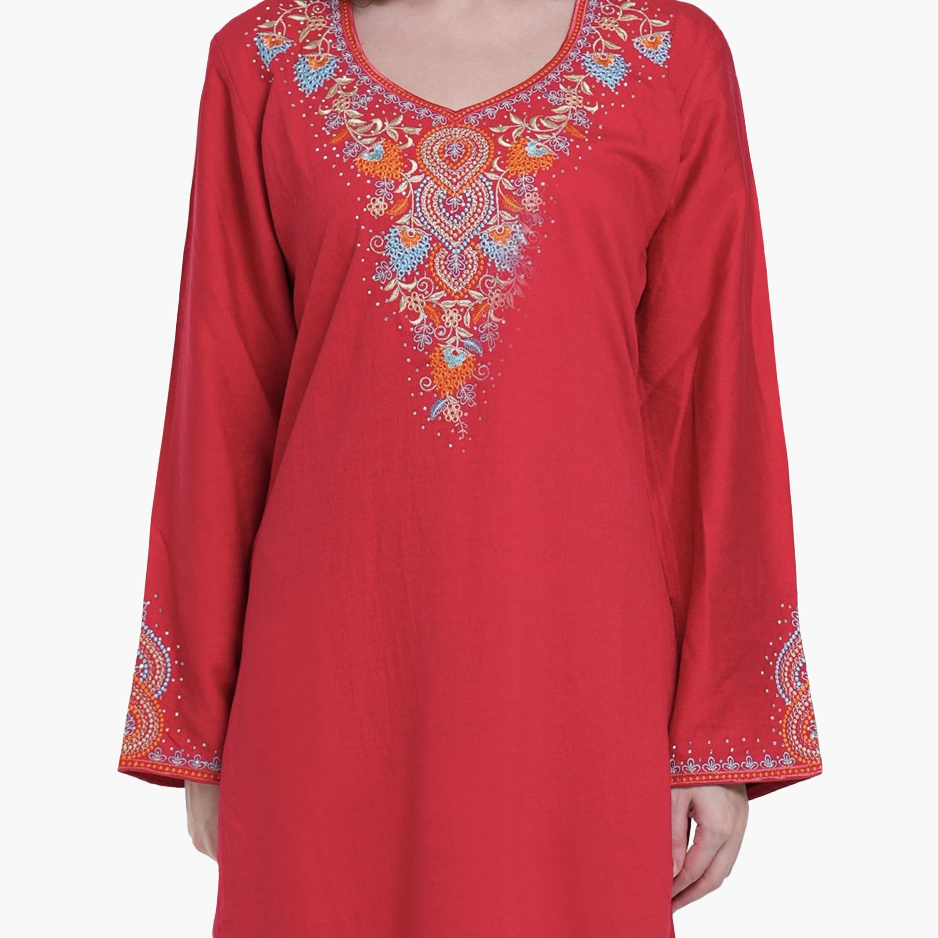 AL BENT AL SHARQIEH Embroidered Yoke Linen Women's Jalabiya-women-arabicclothing-jalabiyas-image-3
