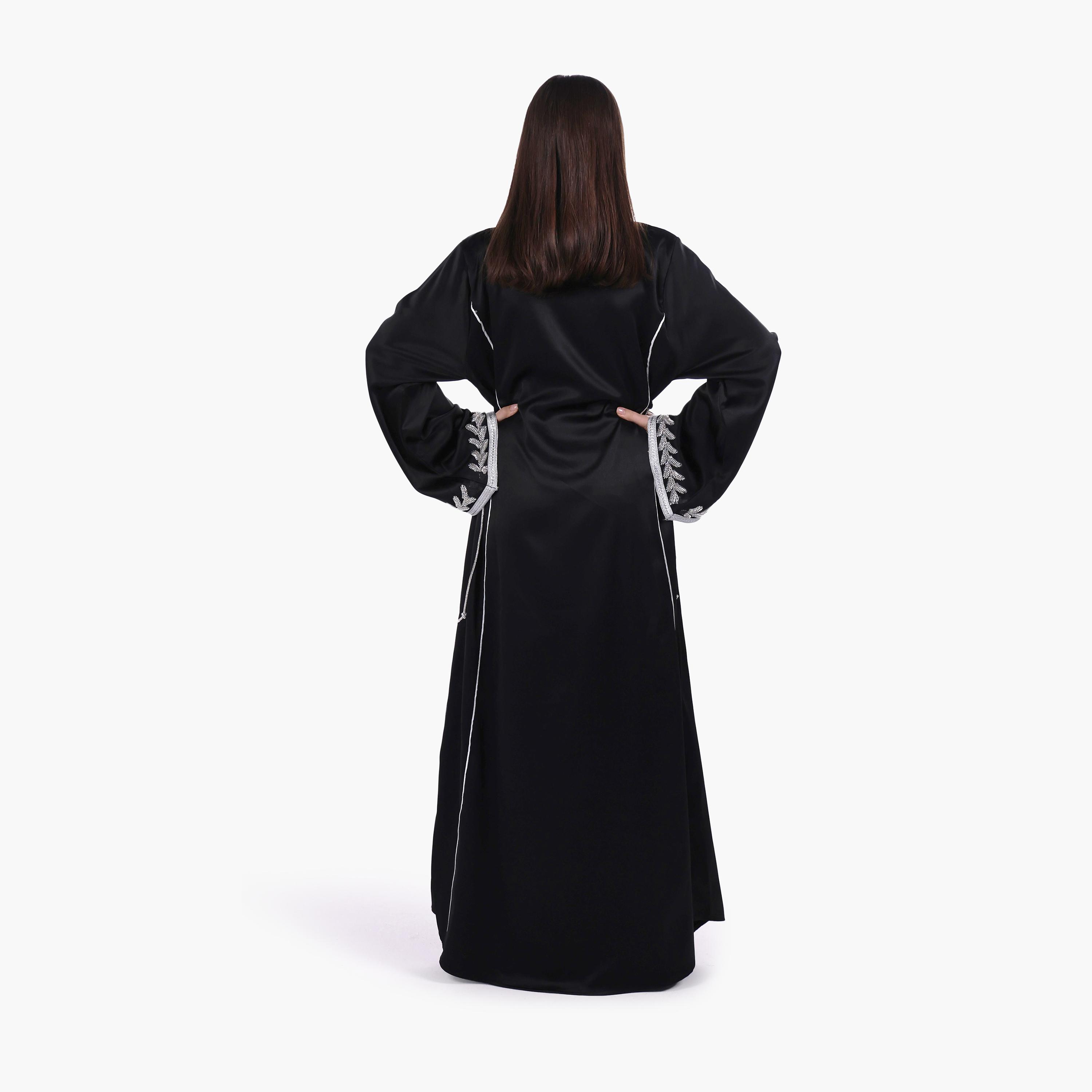 AL BENT AL SHARQIEH Beaded Yoke Flared Sleeves Satin Women's Evening Jalabiya-women-arabicclothing-jalabiyas-image-4