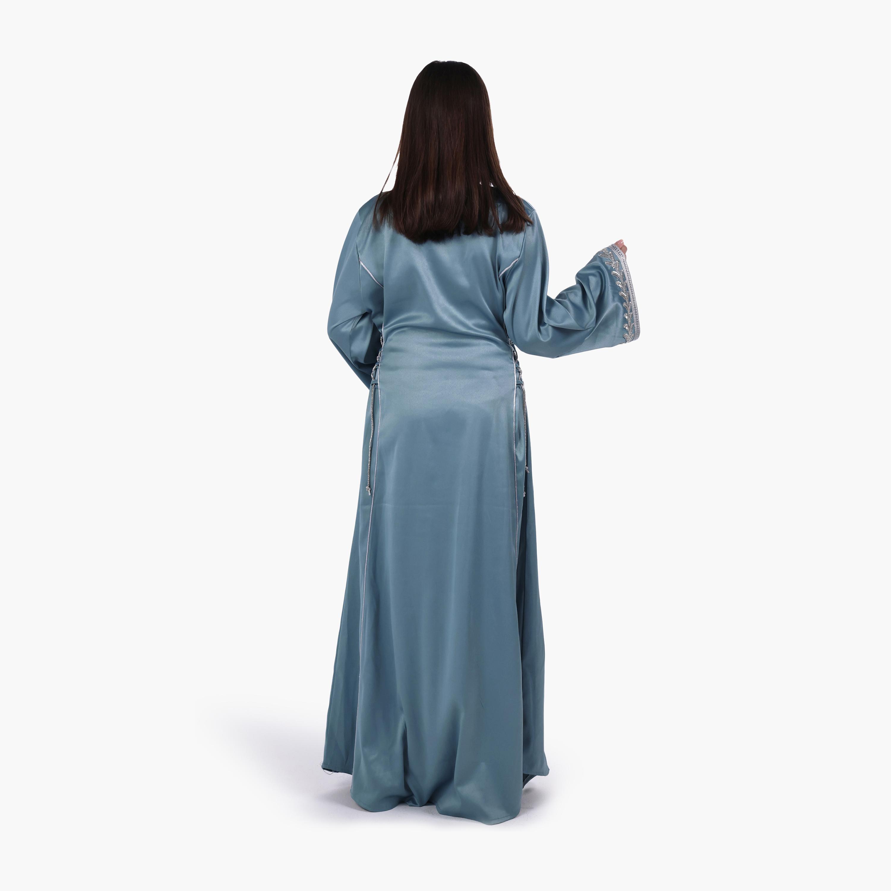 AL BENT AL SHARQIEH Beaded Yoke Flared Sleeves Satin Women's Evening Jalabiya-women-arabicclothing-jalabiyas-image-5