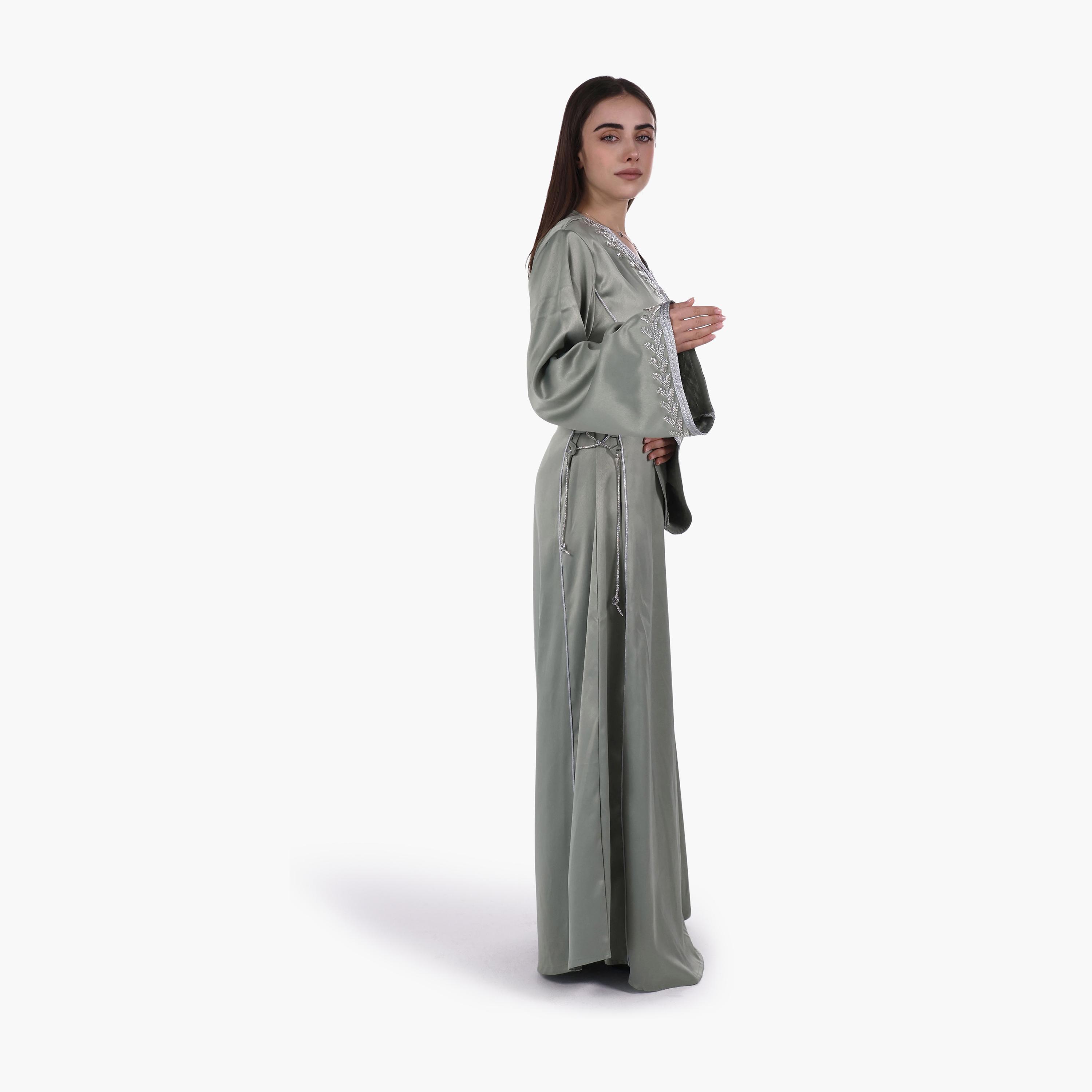 جلابية سهرة نسائية بصديرية مزينة بالخرز وأكمام واسعة قماش ساتان من البنت الشرقية-women-arabicclothing-jalabiyas-image-3