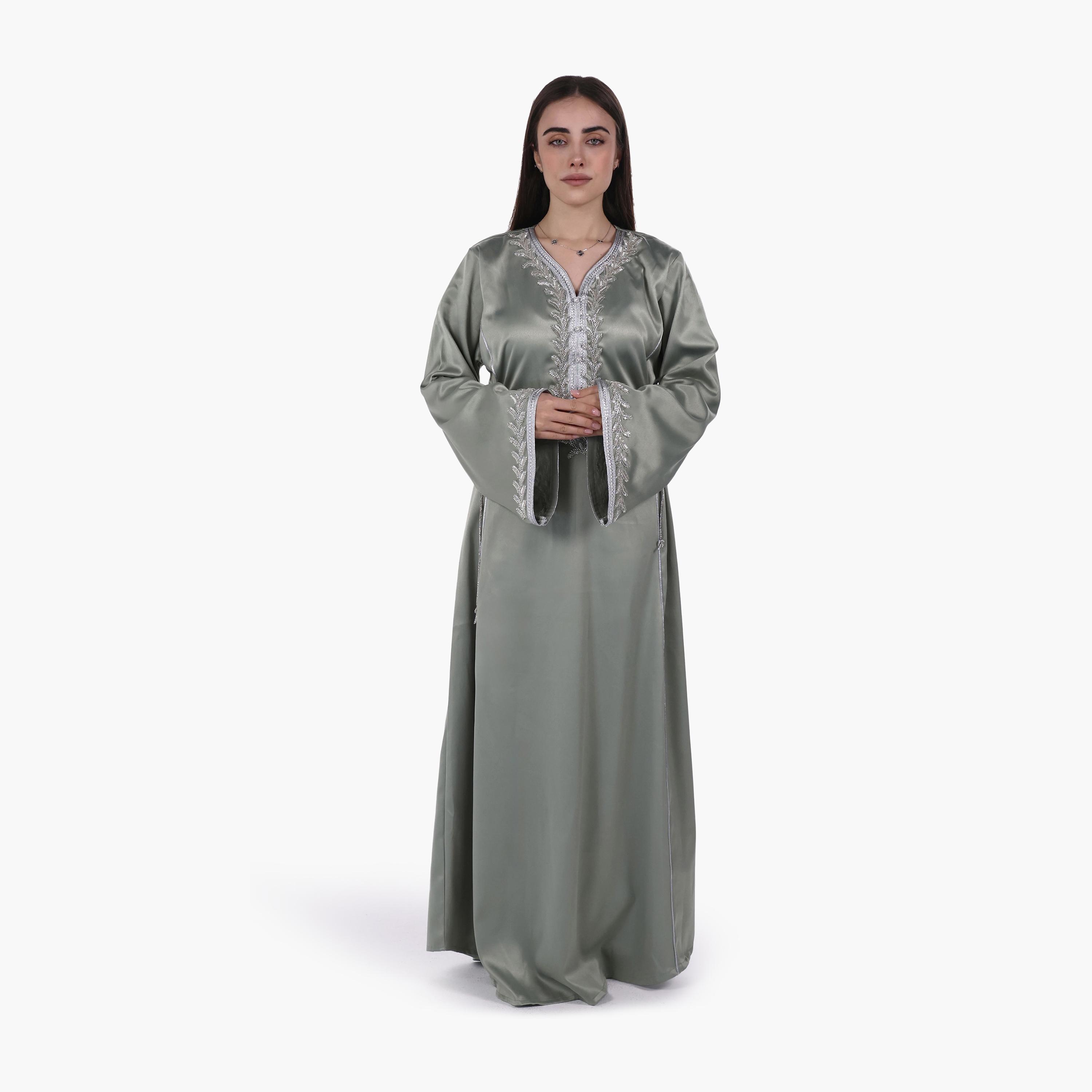 جلابية سهرة نسائية بصديرية مزينة بالخرز وأكمام واسعة قماش ساتان من البنت الشرقية-women-arabicclothing-jalabiyas-image-4
