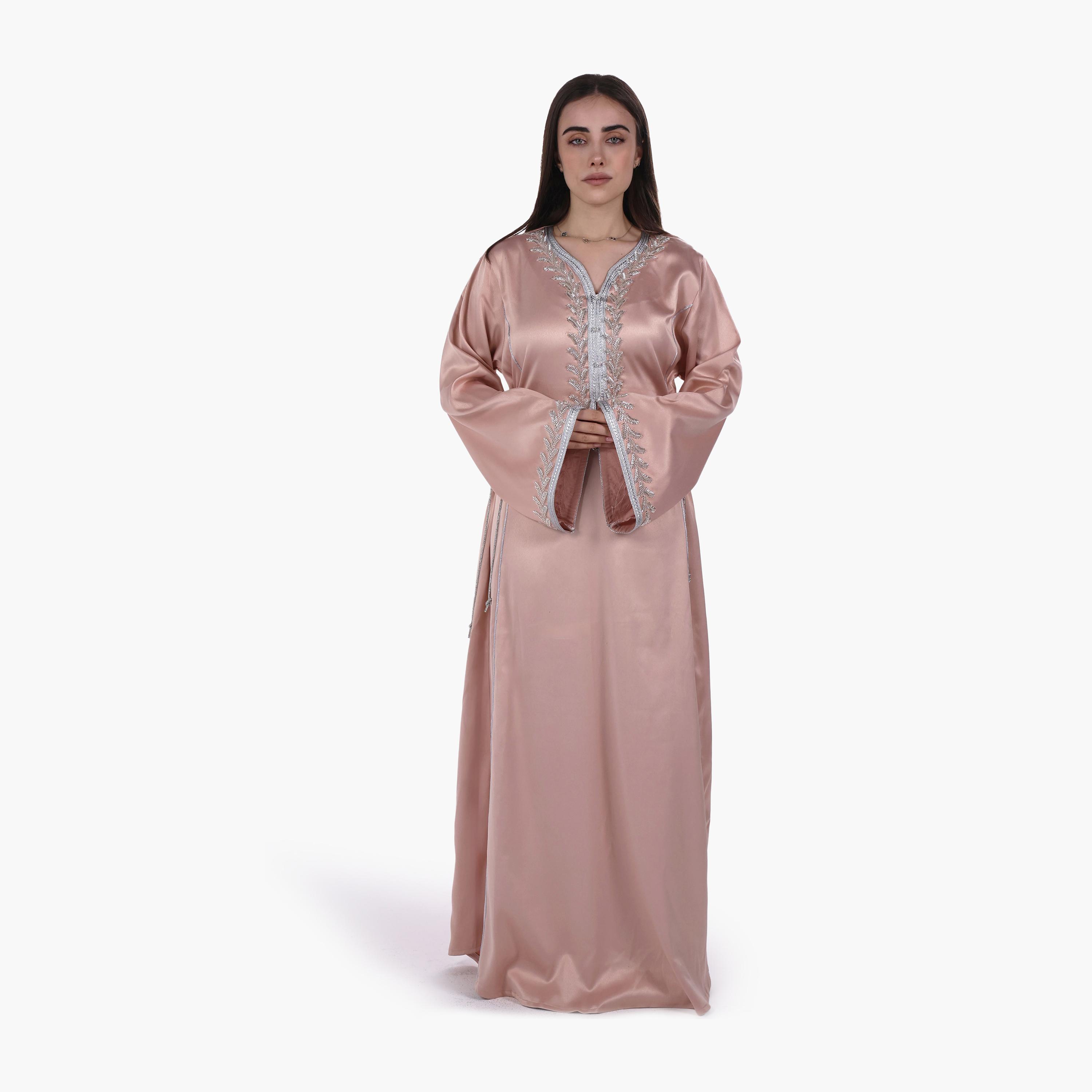 جلابية سهرة نسائية بصديرية مزينة بالخرز وأكمام واسعة قماش ساتان من البنت الشرقية-women-arabicclothing-jalabiyas-image-1