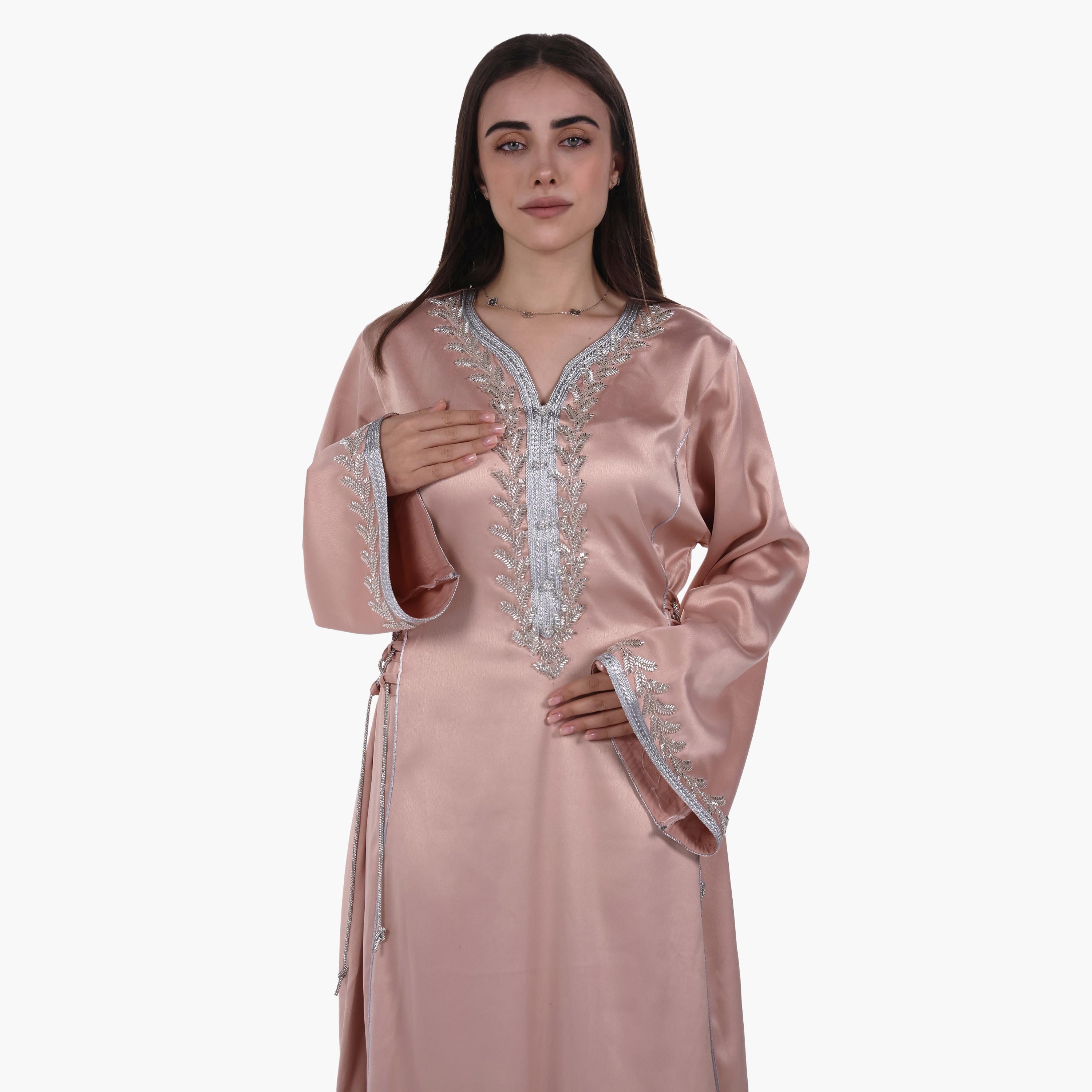 جلابية سهرة نسائية بصديرية مزينة بالخرز وأكمام واسعة قماش ساتان من البنت الشرقية-women-arabicclothing-jalabiyas-image-2