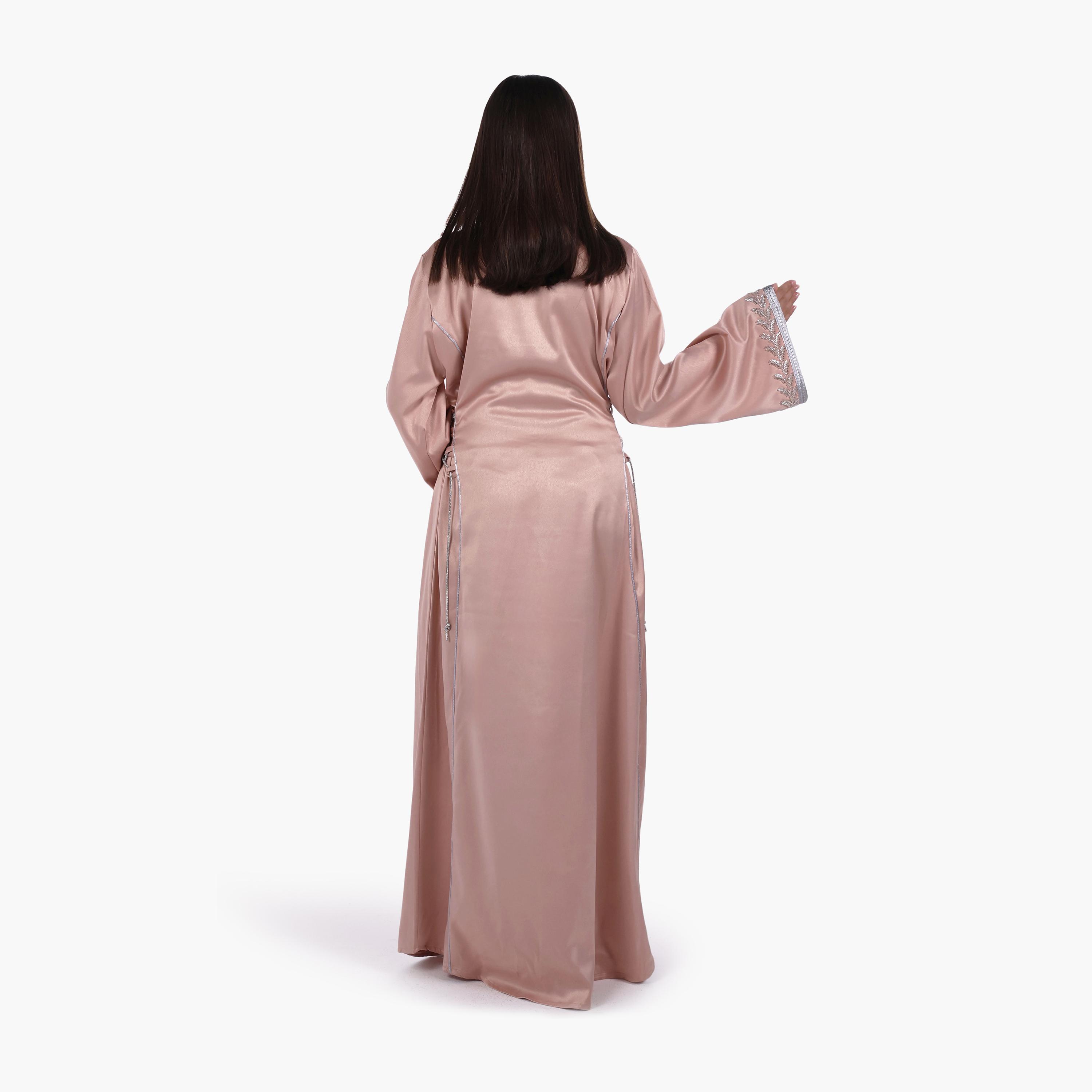 جلابية سهرة نسائية بصديرية مزينة بالخرز وأكمام واسعة قماش ساتان من البنت الشرقية-women-arabicclothing-jalabiyas-image-3