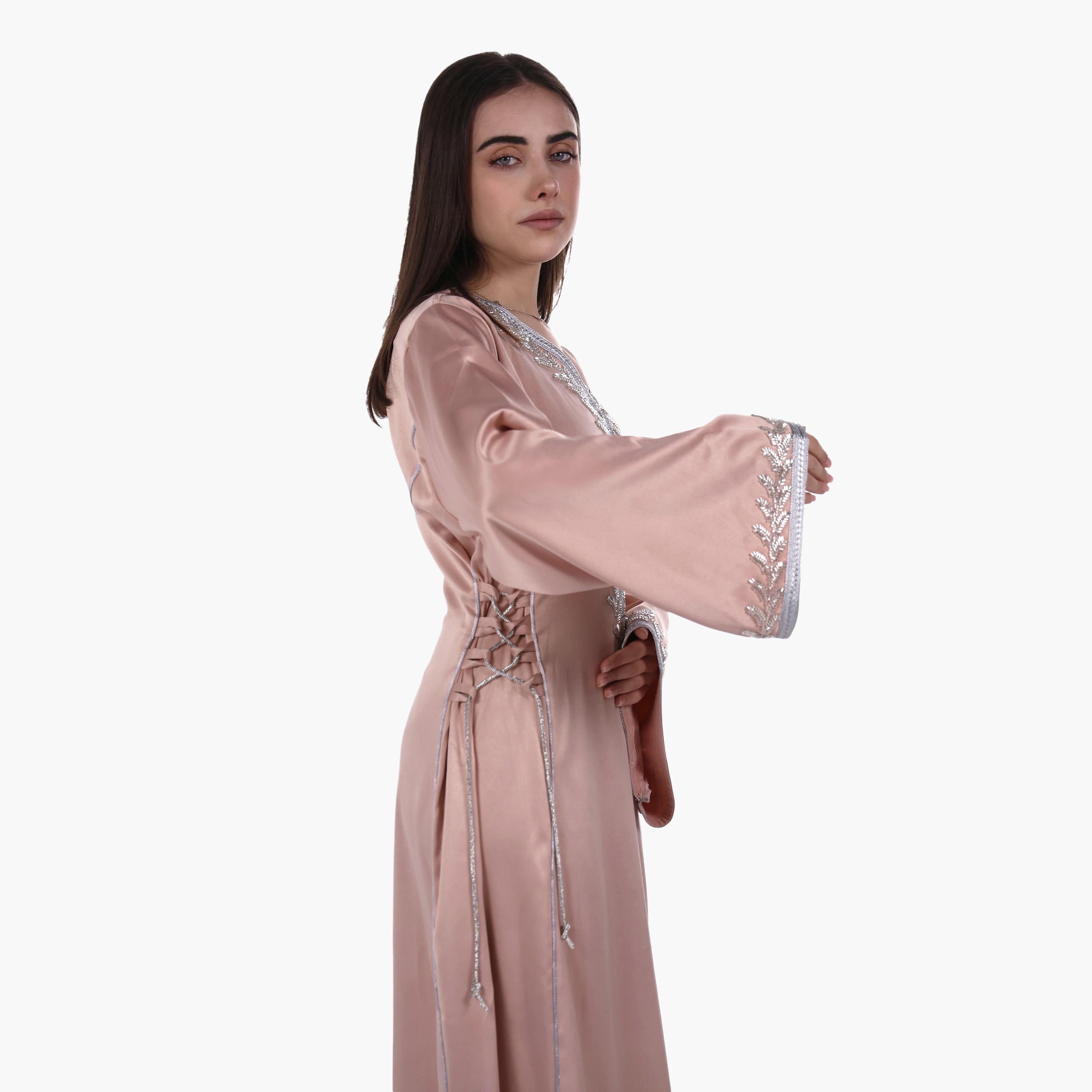 جلابية سهرة نسائية بصديرية مزينة بالخرز وأكمام واسعة قماش ساتان من البنت الشرقية-women-arabicclothing-jalabiyas-image-4