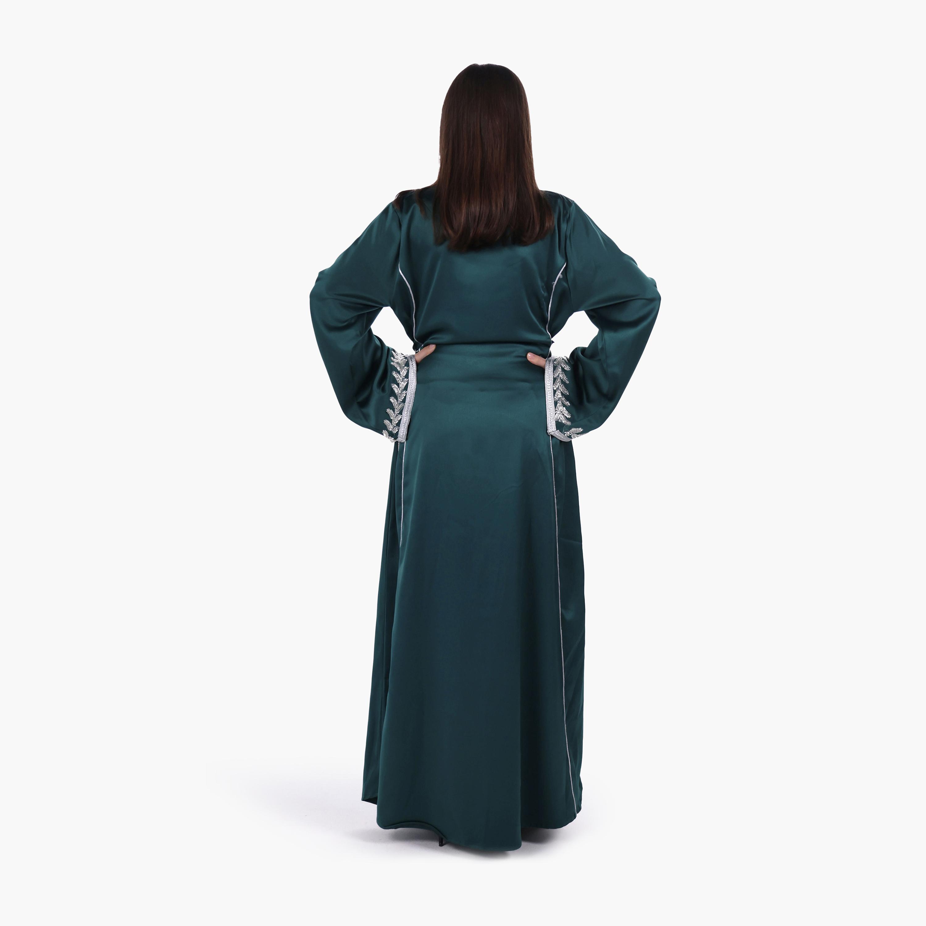 AL BENT AL SHARQIEH Beaded Yoke Flared Sleeves Satin Women's Evening Jalabiya-women-arabicclothing-jalabiyas-image-5
