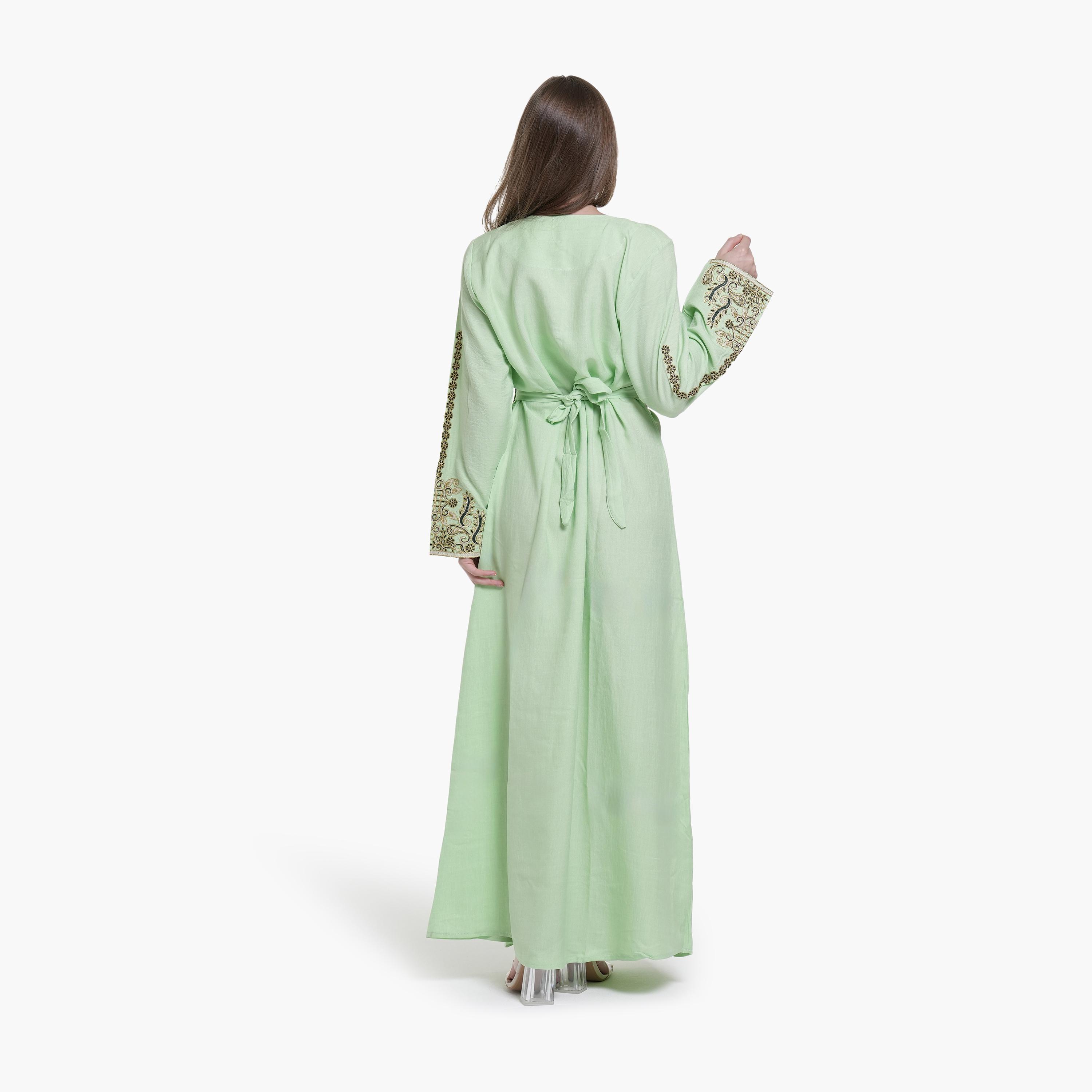 AL BENT AL SHARQIEH Embroidered Linen Women's Jalabiya with Belt-women-arabicclothing-jalabiyas-image-3
