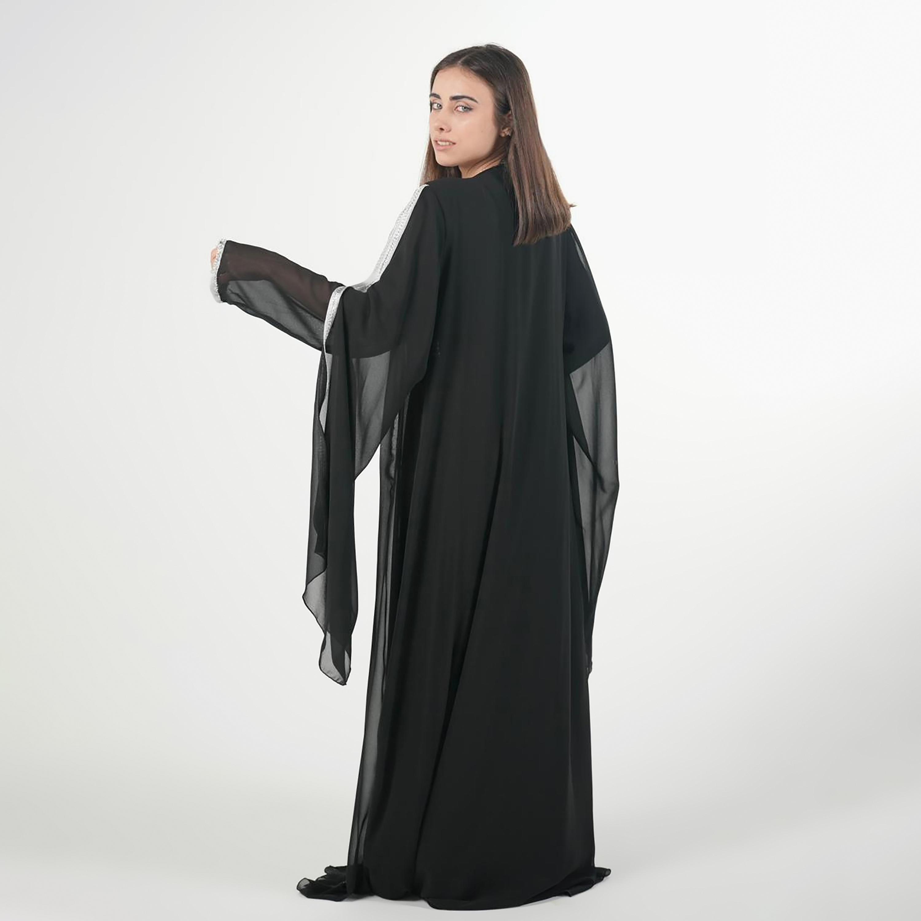 AL BENT AL SHARQIEH Beaded Batwing Sleeves Crepe Women's Evening Kaftan Style Jalabiya-women-arabicclothing-jalabiyas-image-5