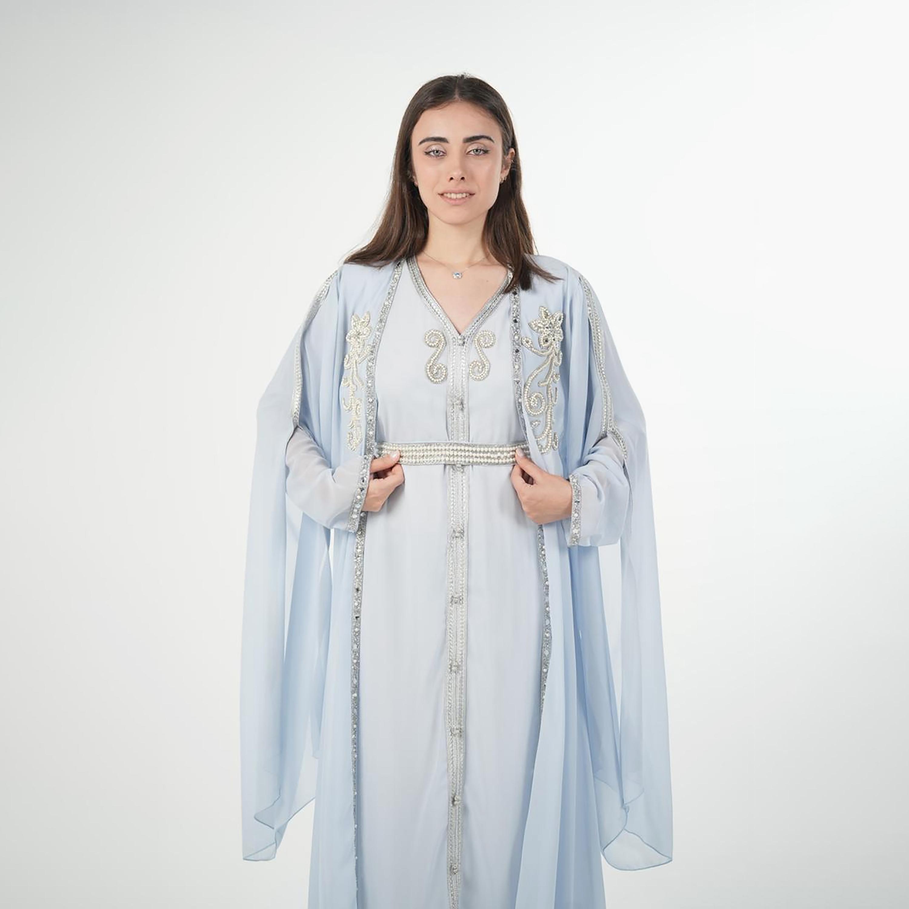 AL BENT AL SHARQIEH Beaded Batwing Sleeves Crepe Women's Evening Kaftan Style Jalabiya-women-arabicclothing-jalabiyas-image-4