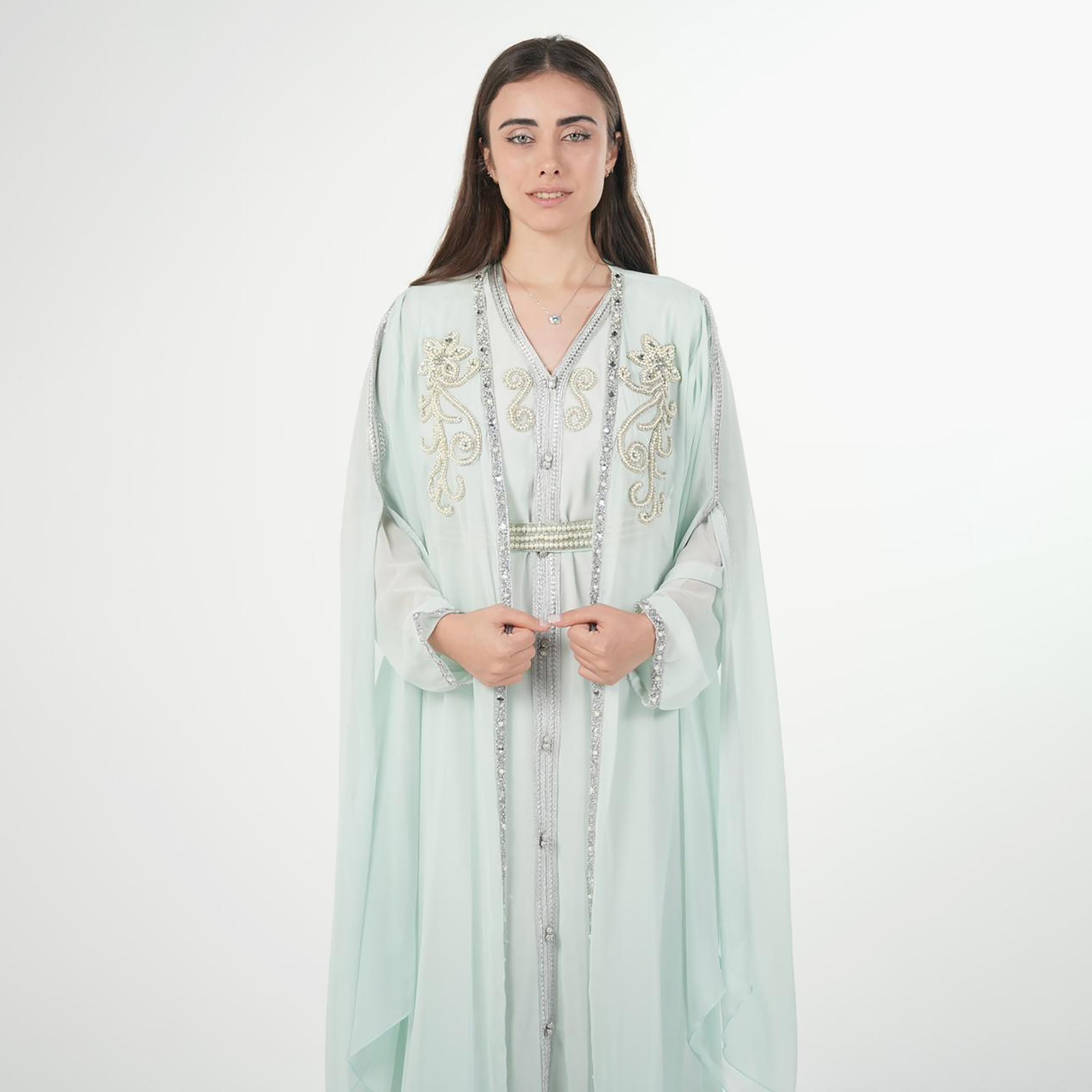 AL BENT AL SHARQIEH Beaded Batwing Sleeves Crepe Women's Evening Kaftan Style Jalabiya-women-arabicclothing-jalabiyas-image-3
